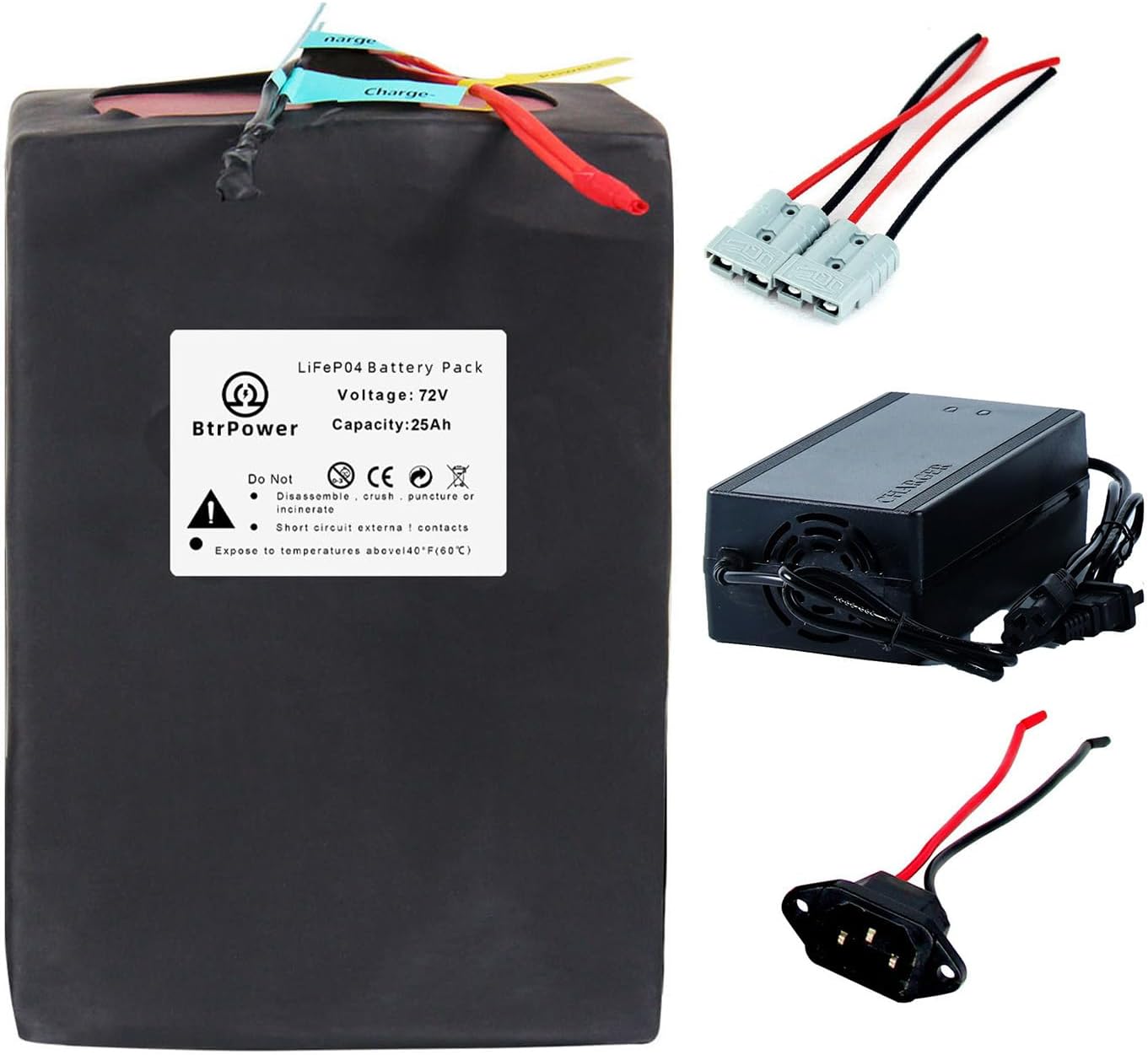 BtrPower Ebike Battery 72V 25AH LiFePO4 Battery Pack with 5A Charger 100A BMS