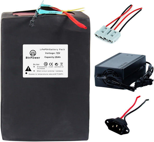 BtrPower Ebike Battery 72V 25AH LiFePO4 Battery Pack with 5A Charger 100A BMS