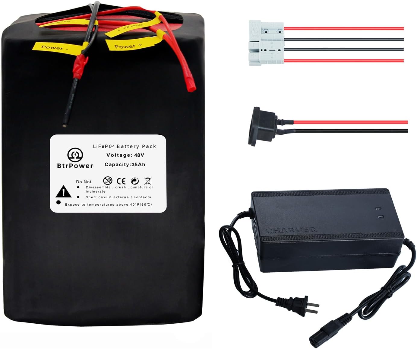 BtrPower Ebike Battery 48V 35AH LiFePO4 Battery Pack with 5A Charger, 50A BMS