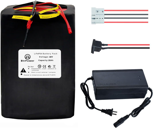 BtrPower Ebike Battery 48V 35AH LiFePO4 Battery Pack with 5A Charger, 50A BMS