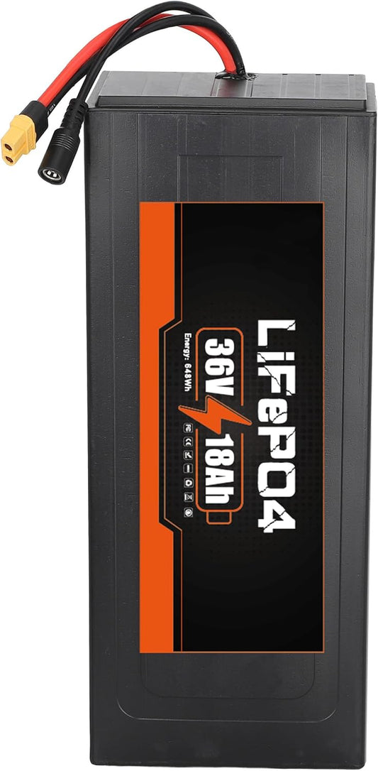 BtrPower 36V 18Ah Lifepo4 Ebike Battery Pack for Electric Bike Motor Scooter Lithium Battery 30A BMS
