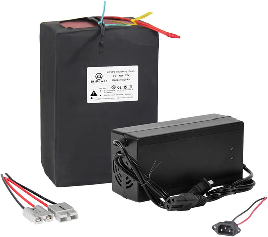 BtrPower Ebike Battery 72V 25AH LiFePO4 Battery Pack with 5A Charger 80A BMS
