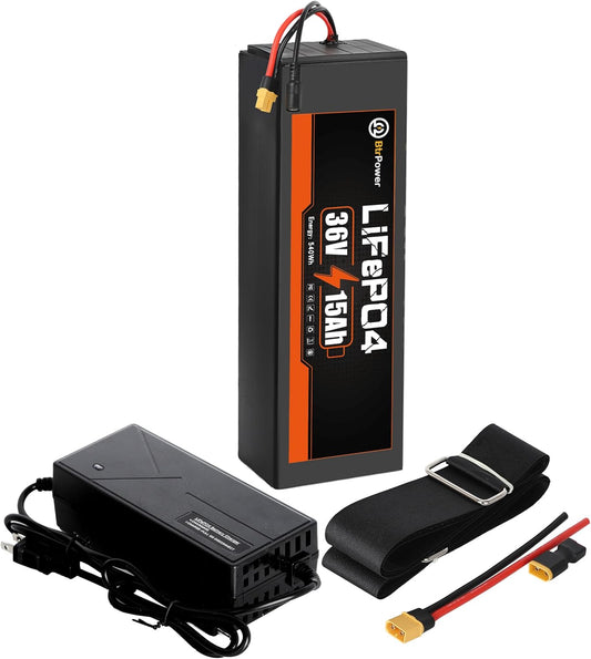 BtrPower 36v 15Ah Lifepo4 Battery Pack for 540W Ebike Electric Bike Scooter with Charger 30A BMS
