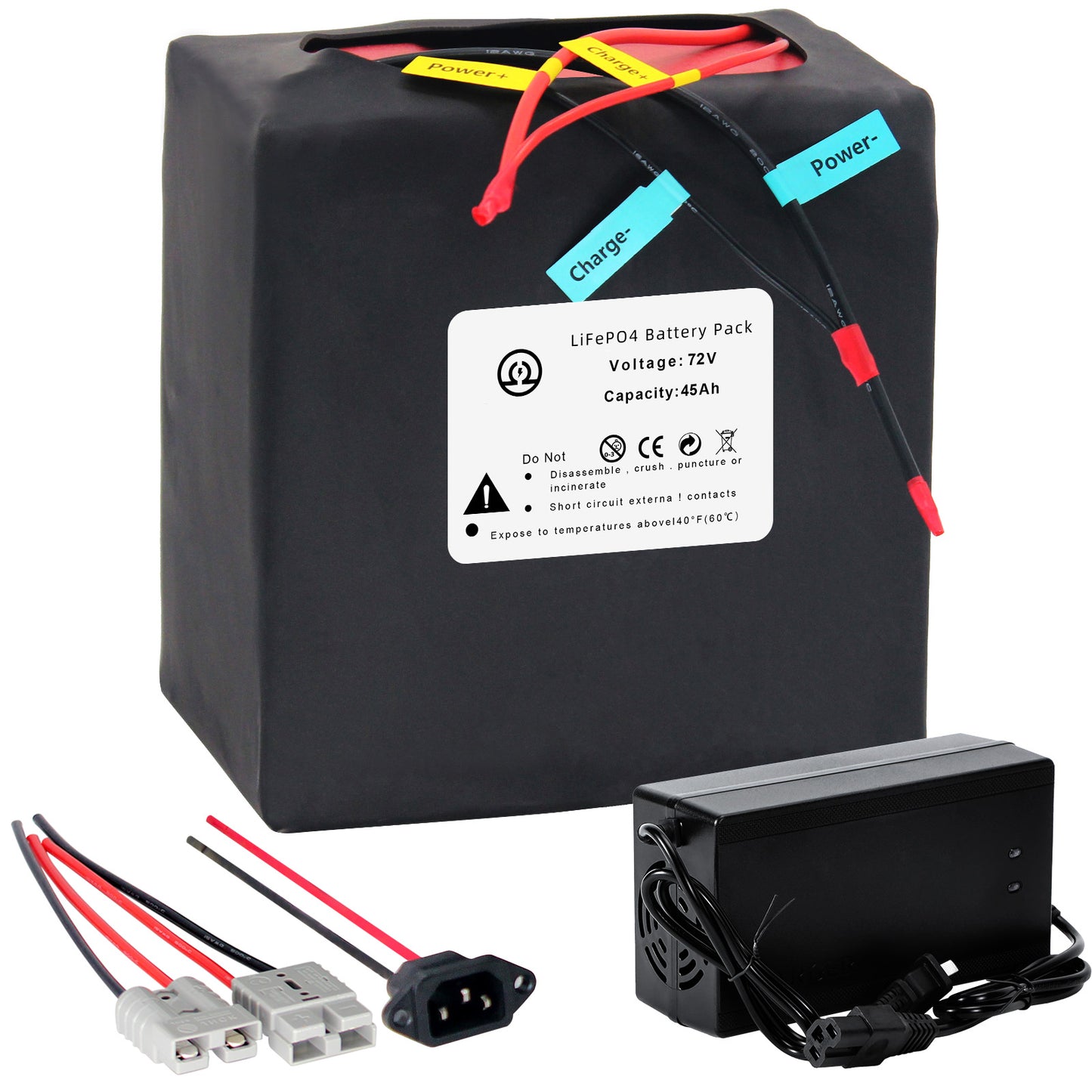 BtrPower Ebike Battery 72V 45AH LiFePO4 Battery Pack with 5A Charger 50A BMS for Electric Bike Scooter Motorcycle