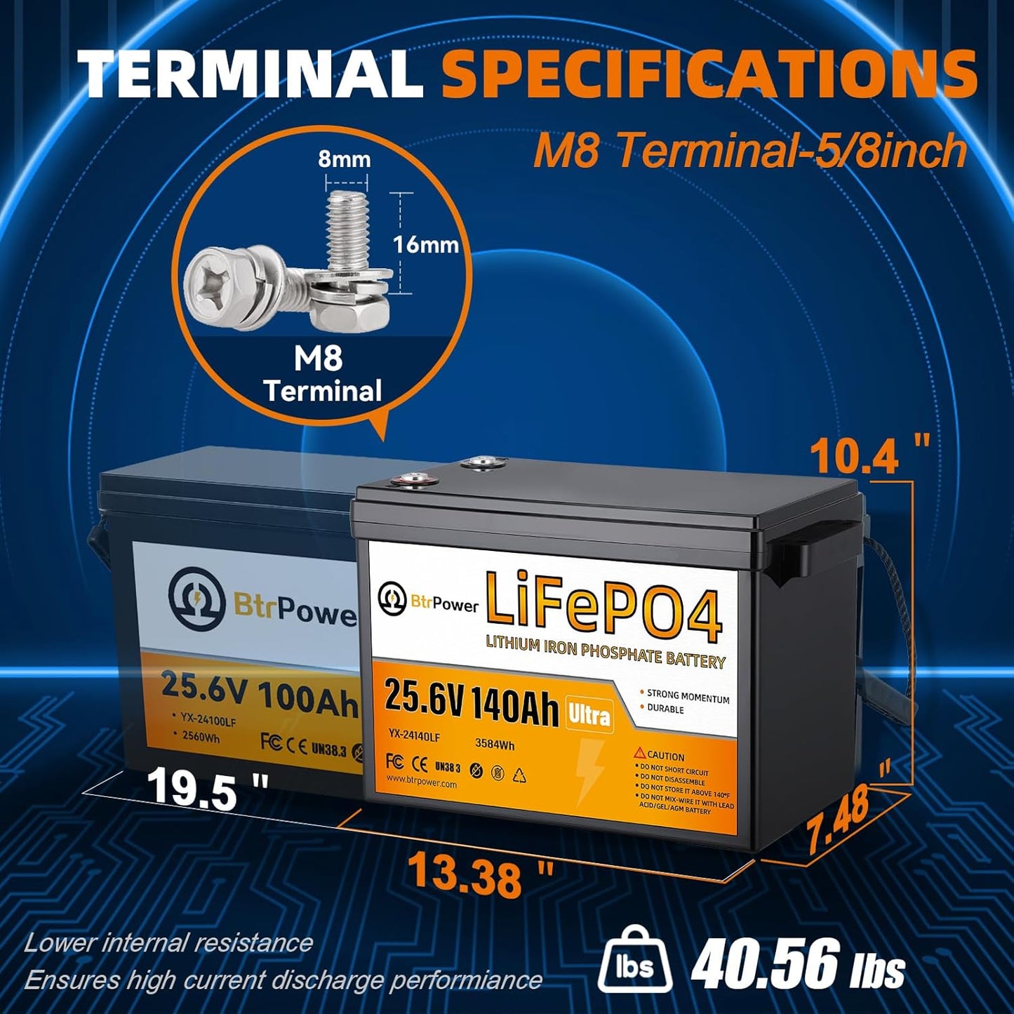 24V 140Ah Rechargeable lithium LiFePO4 battery for RV Deep Cycles Solar System
