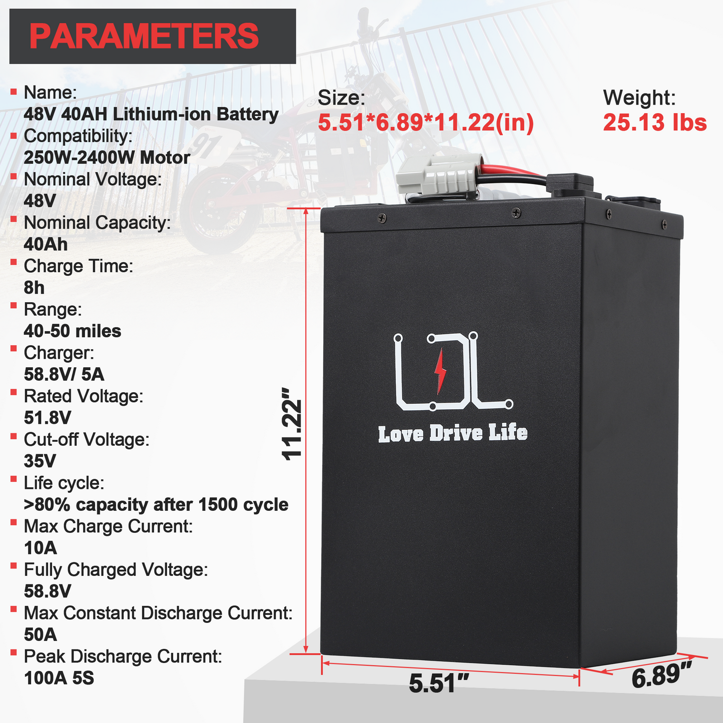 Ebike Battery 48V 40AH Li-ion Battery Pack Metal Case Battery with Battery Level Display 5A Charger, 50A BMS
