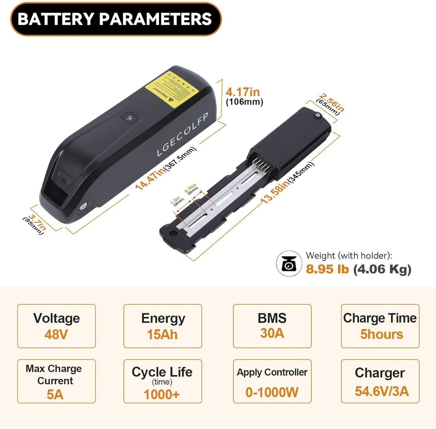 LGECOLFP 5-Pins 48V 15Ah Hailong Ebike Battery Replacement Lithium ion Battery with USB Port for 1000W Electric Bike