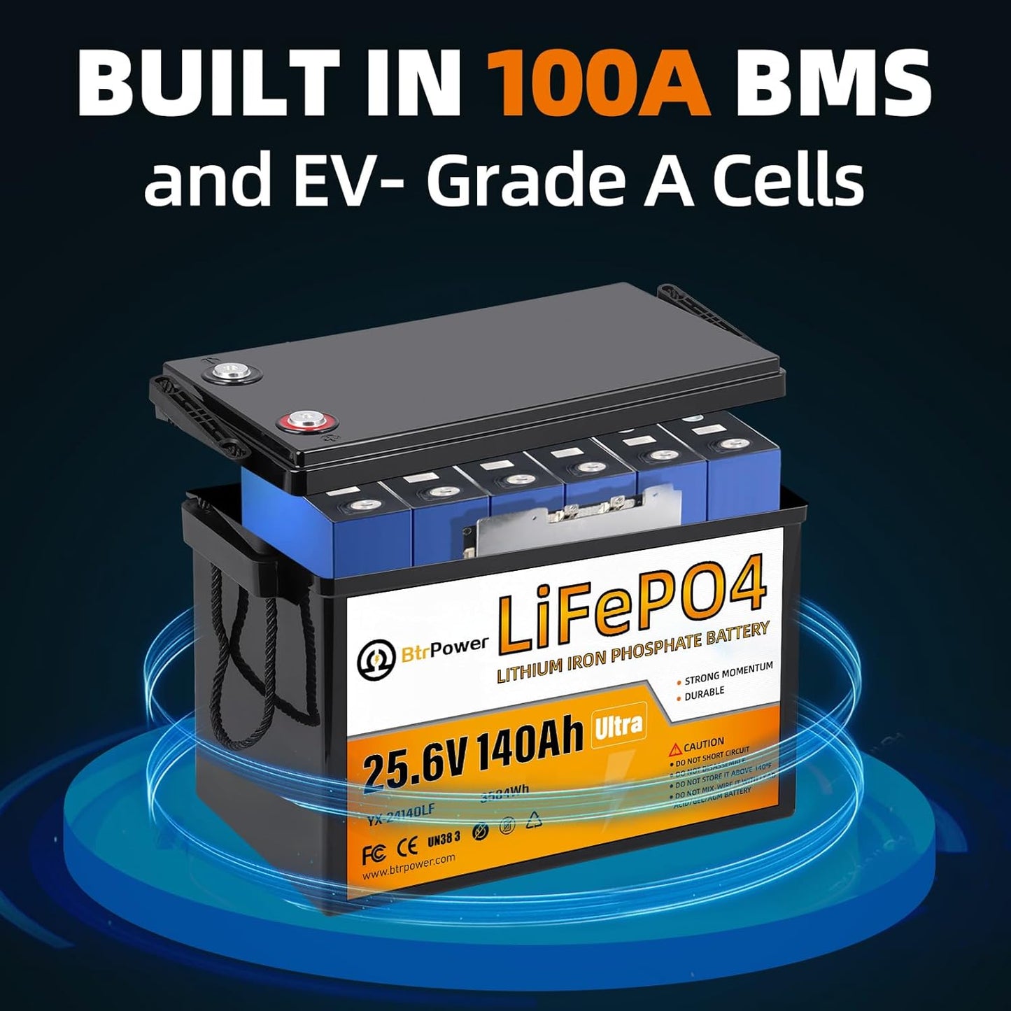 24V 140Ah Rechargeable lithium LiFePO4 battery for RV Deep Cycles Solar System