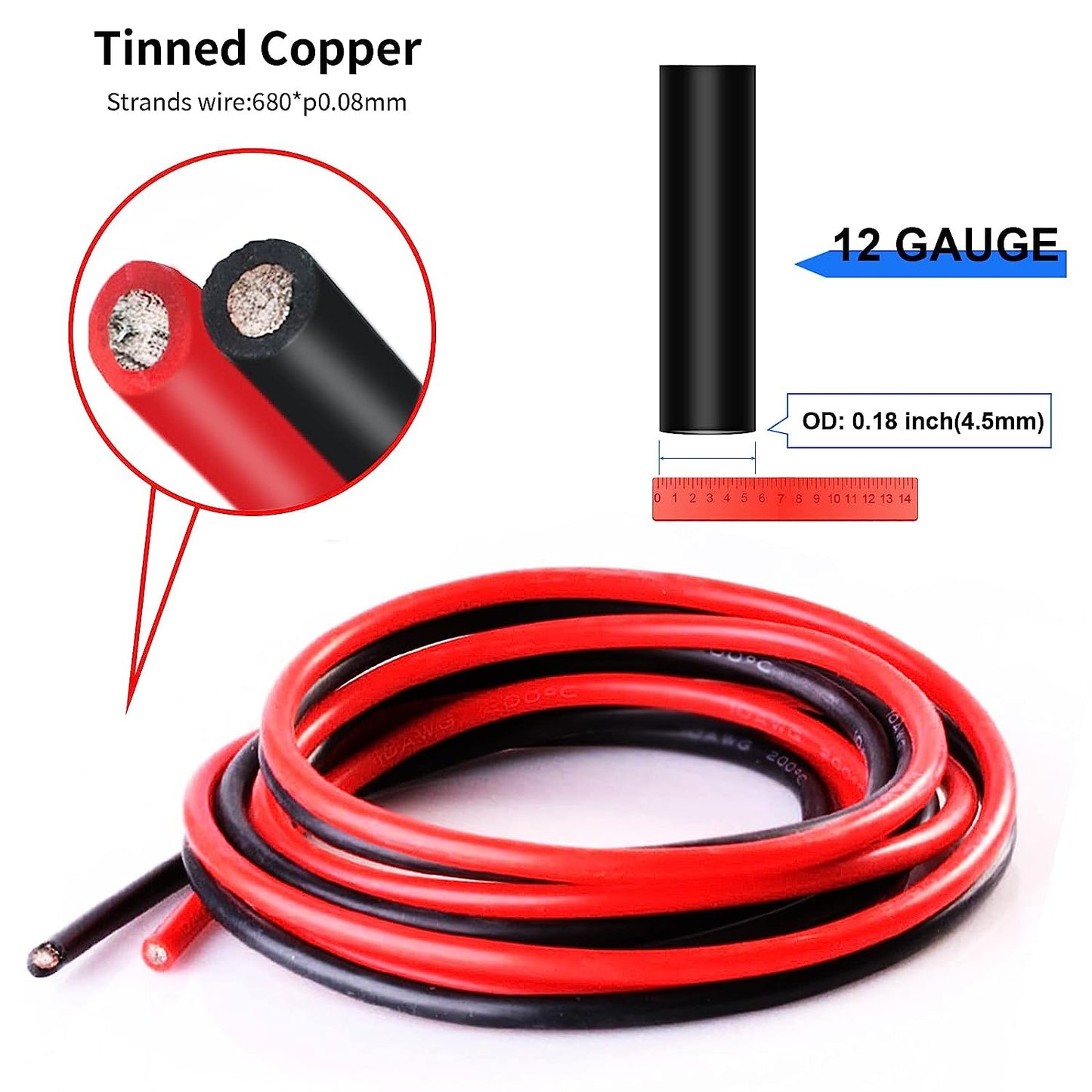 12 AWG Silicone Wire 12 Gauge Wire 20 Feet Flexible Silicone Wire 12AWG Black Stranded Copper Electric Wire
