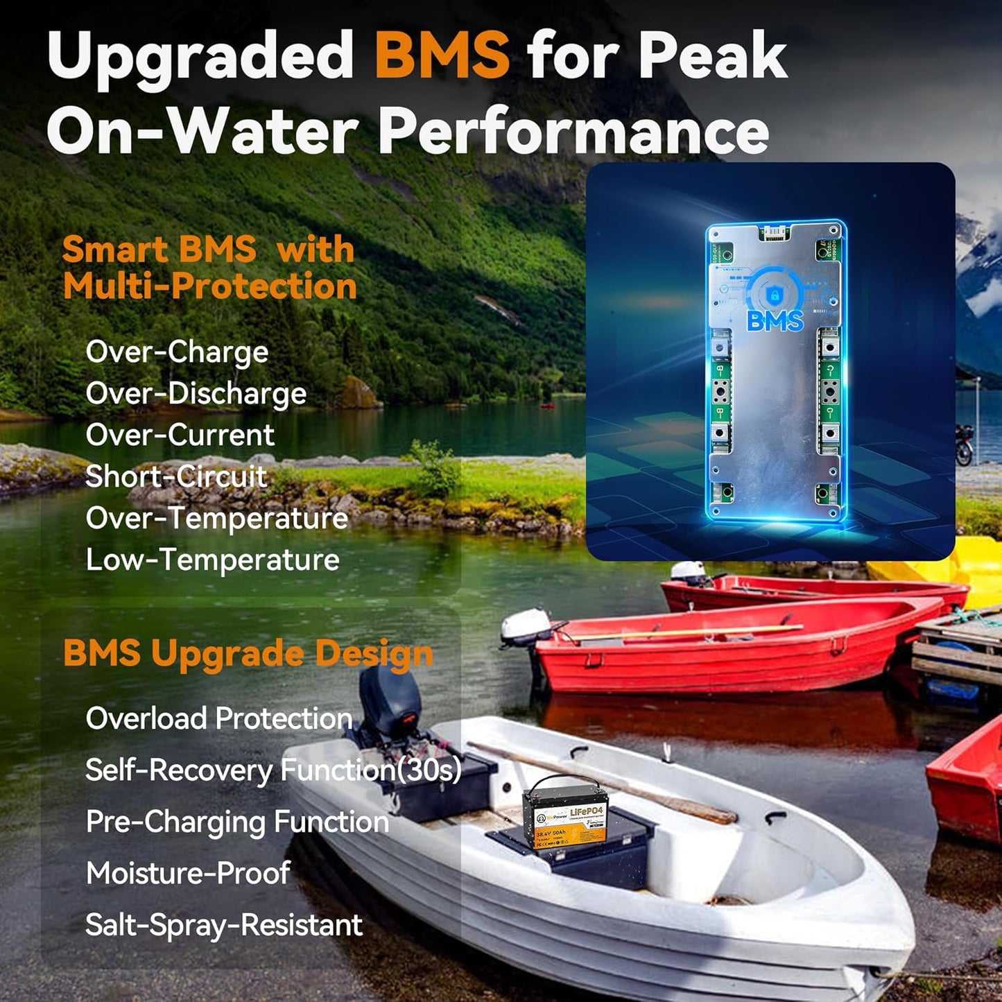 BtrPower 36V 50Ah LiFePO4 Lithium Battery for Trolling Motor RV Marine Solar System