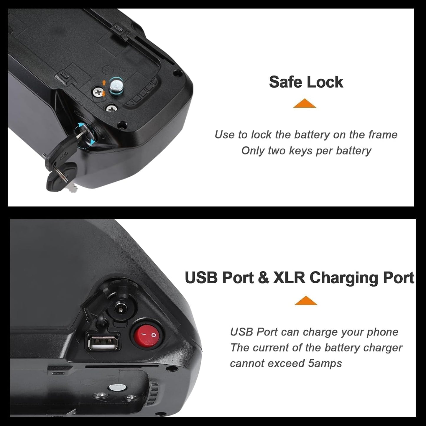 LGECOLFP 5-Pins 48V 15Ah Hailong Ebike Battery Replacement Lithium ion Battery with USB Port for 1000W Electric Bike