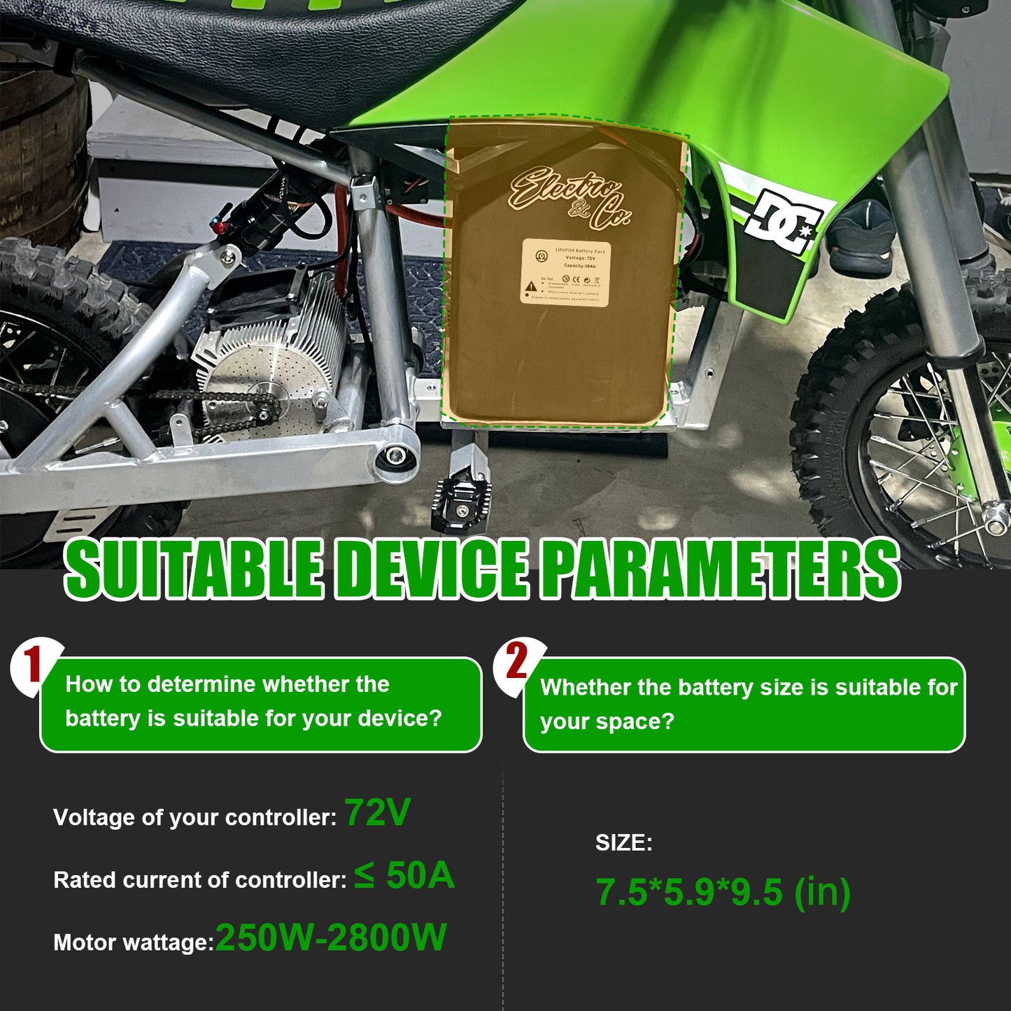 BtrPower Ebike Battery 72V 30AH LiFePO4 Battery Pack with 5A Charger 50A BMS