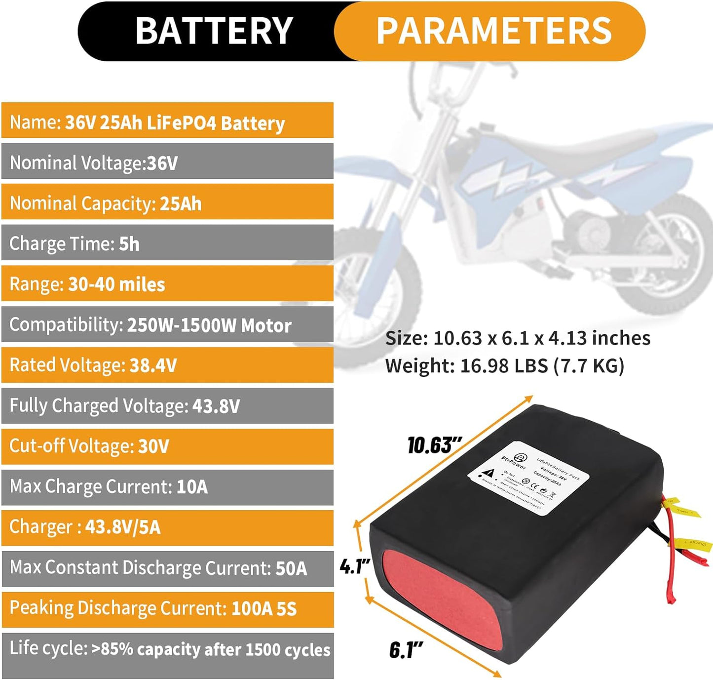 36V 25Ah Ebike Battery Pack Lithium LiFePO4 for Scooter Electric Bike 50A BMS