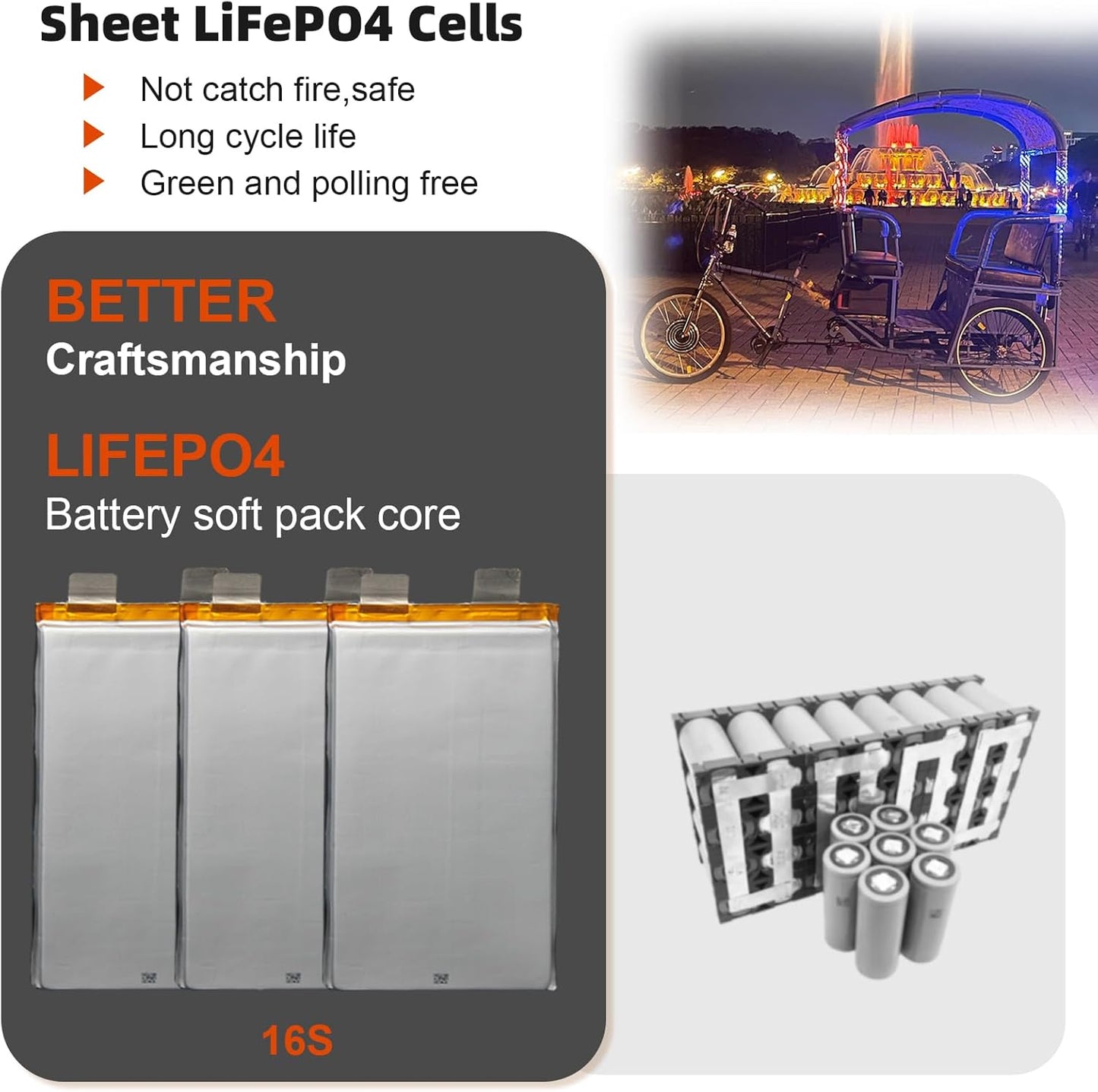 48v 18Ah Lifepo4 Ebike Battery Pack for 1000W Electric Bike Scooter with Charger