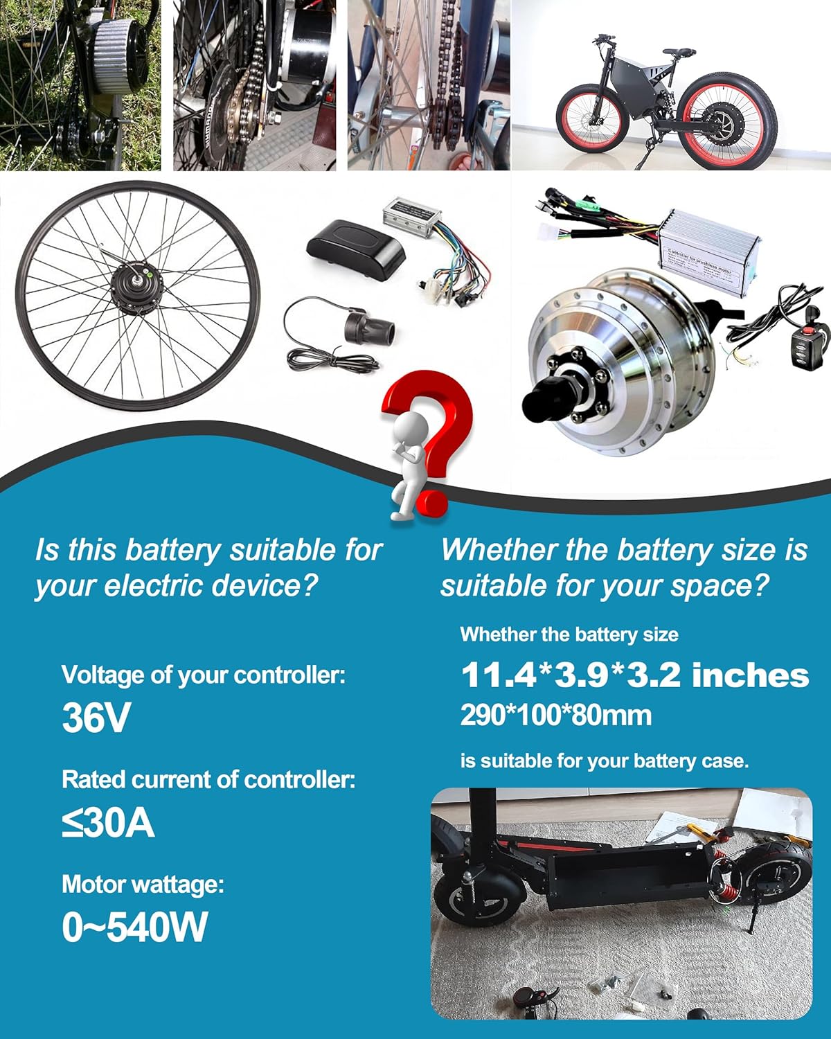 BtrPower 36v 15Ah Lifepo4 Battery Pack for 540W Ebike Electric Bike Scooter with Charger 30A BMS