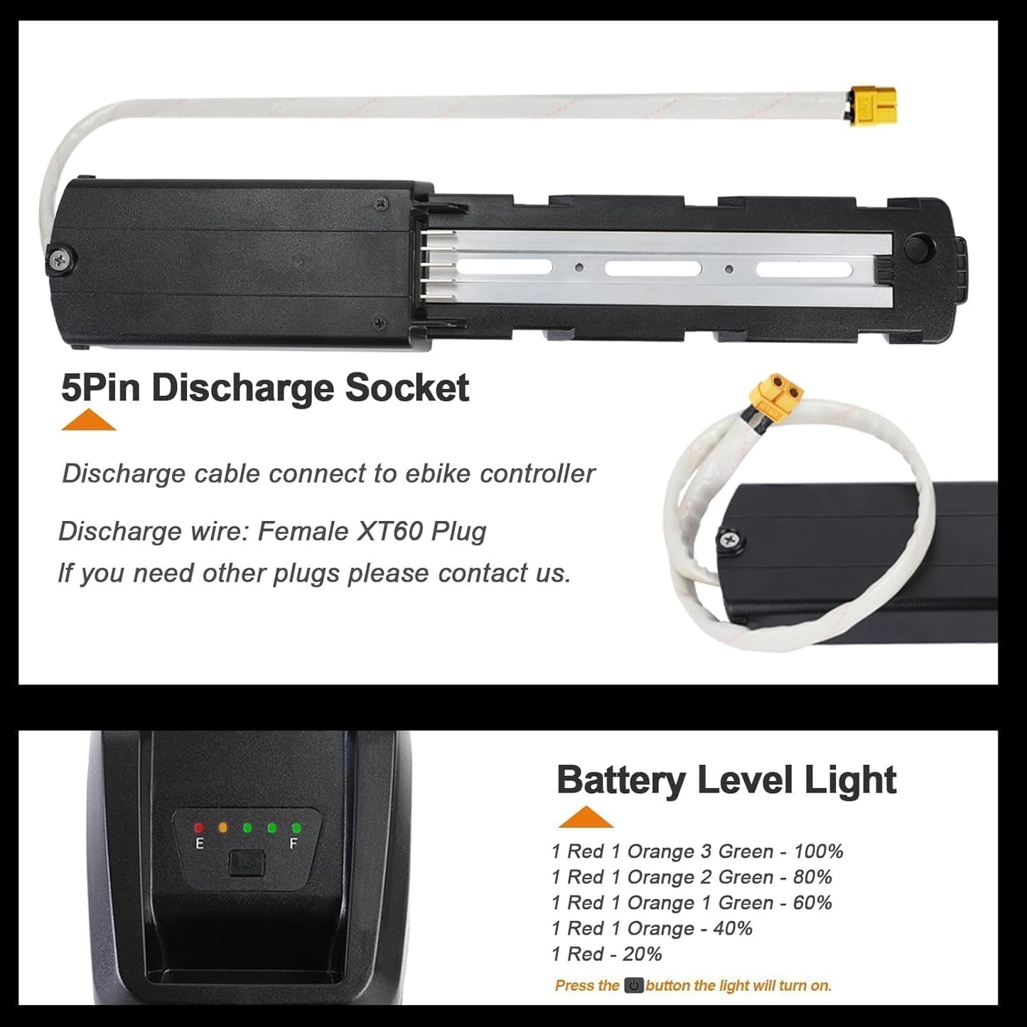 LGECOLFP 5-Pins 48V 15Ah Hailong Ebike Battery Replacement Lithium ion Battery with USB Port for 1000W Electric Bike
