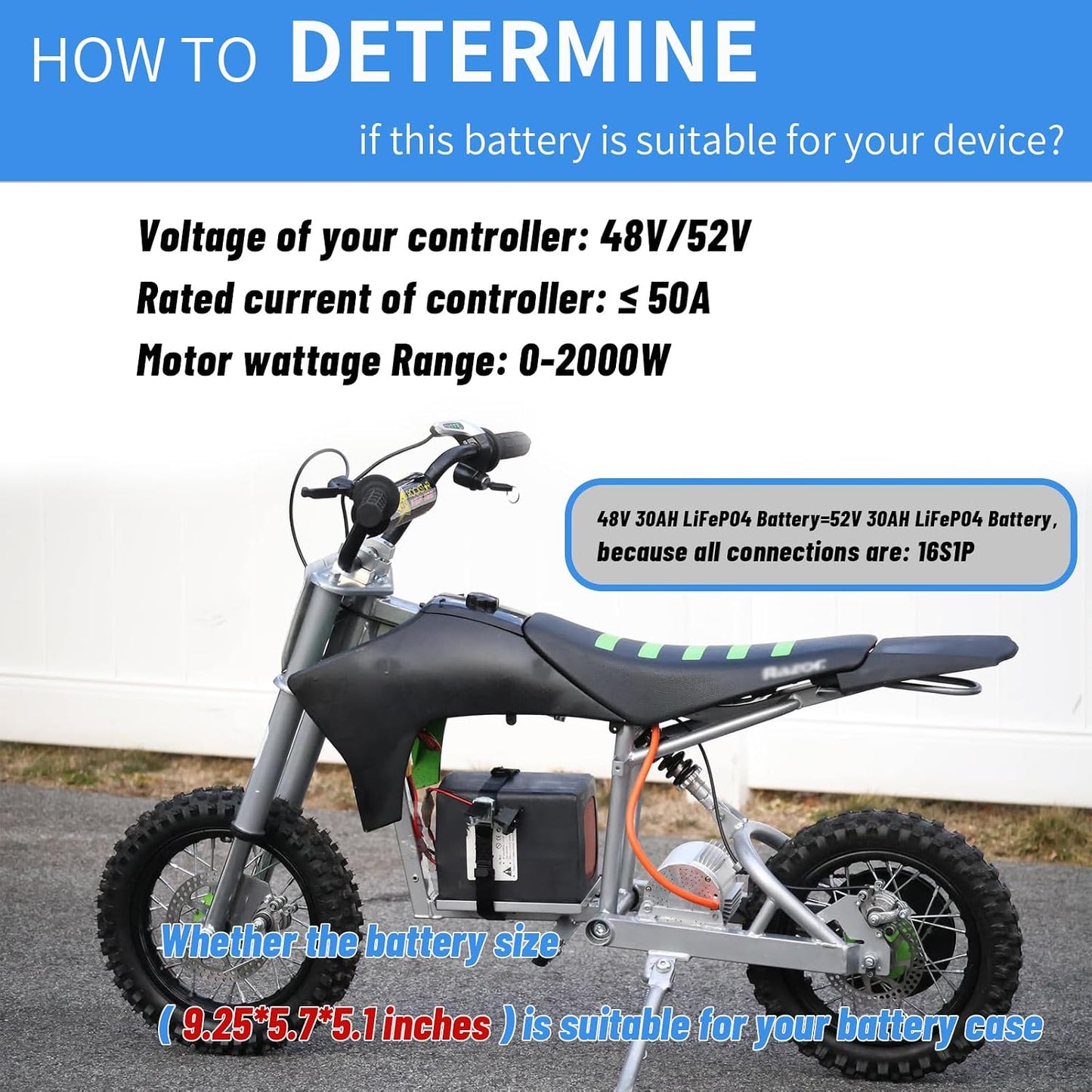 BtrPower Ebike Battery 48V 30AH LiFePO4 Battery Pack with 5A Charger, 50A BMS