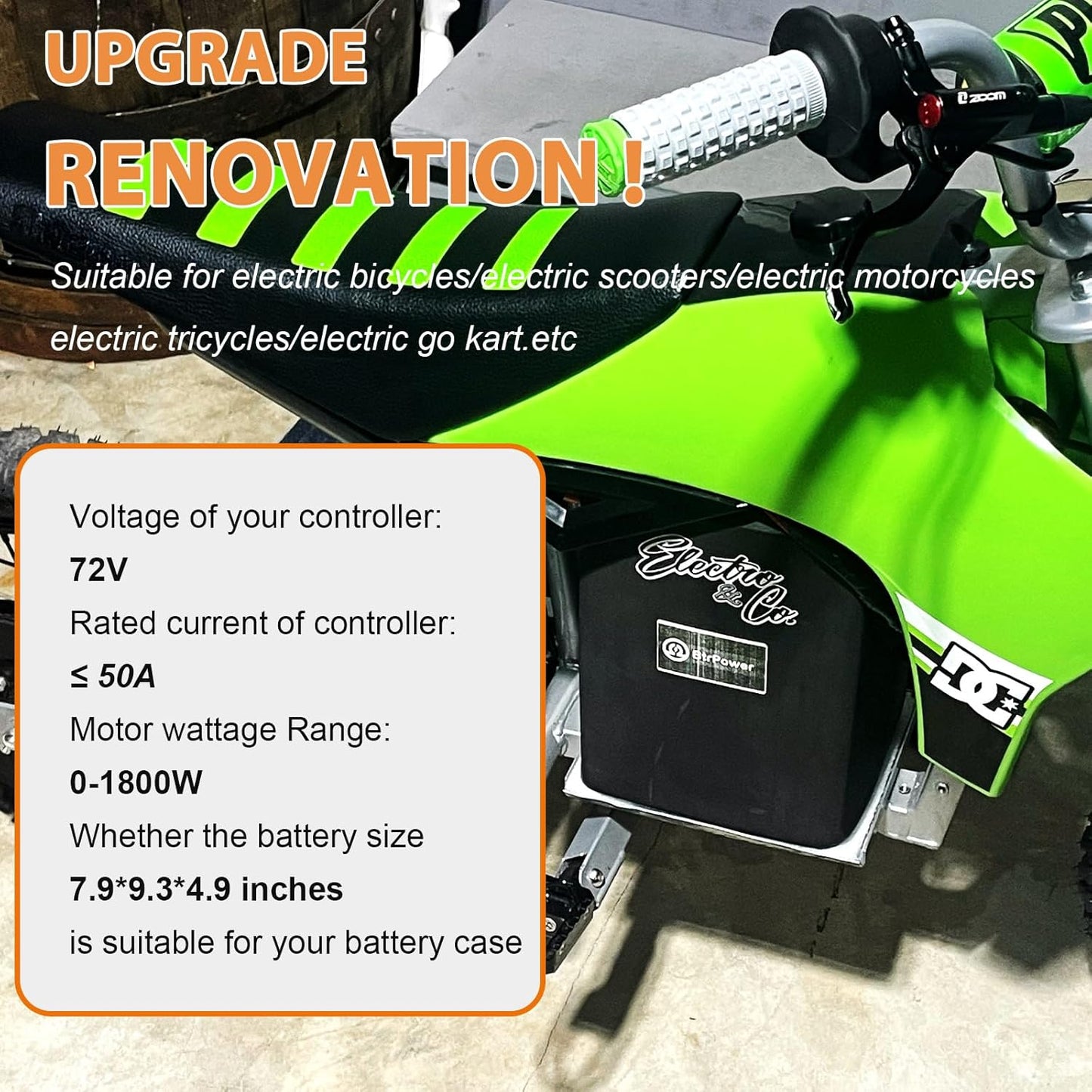 BtrPower Ebike Battery 72V 20AH LiFePO4 Battery Pack with 5A Charger 50A BMS