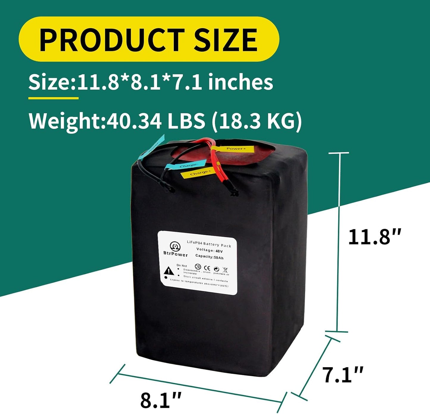 48V 50Ah Ebike Battery Pack LiFepo4 Lithium for 250W-1500W Electric Bike Scooter 50A BMS
