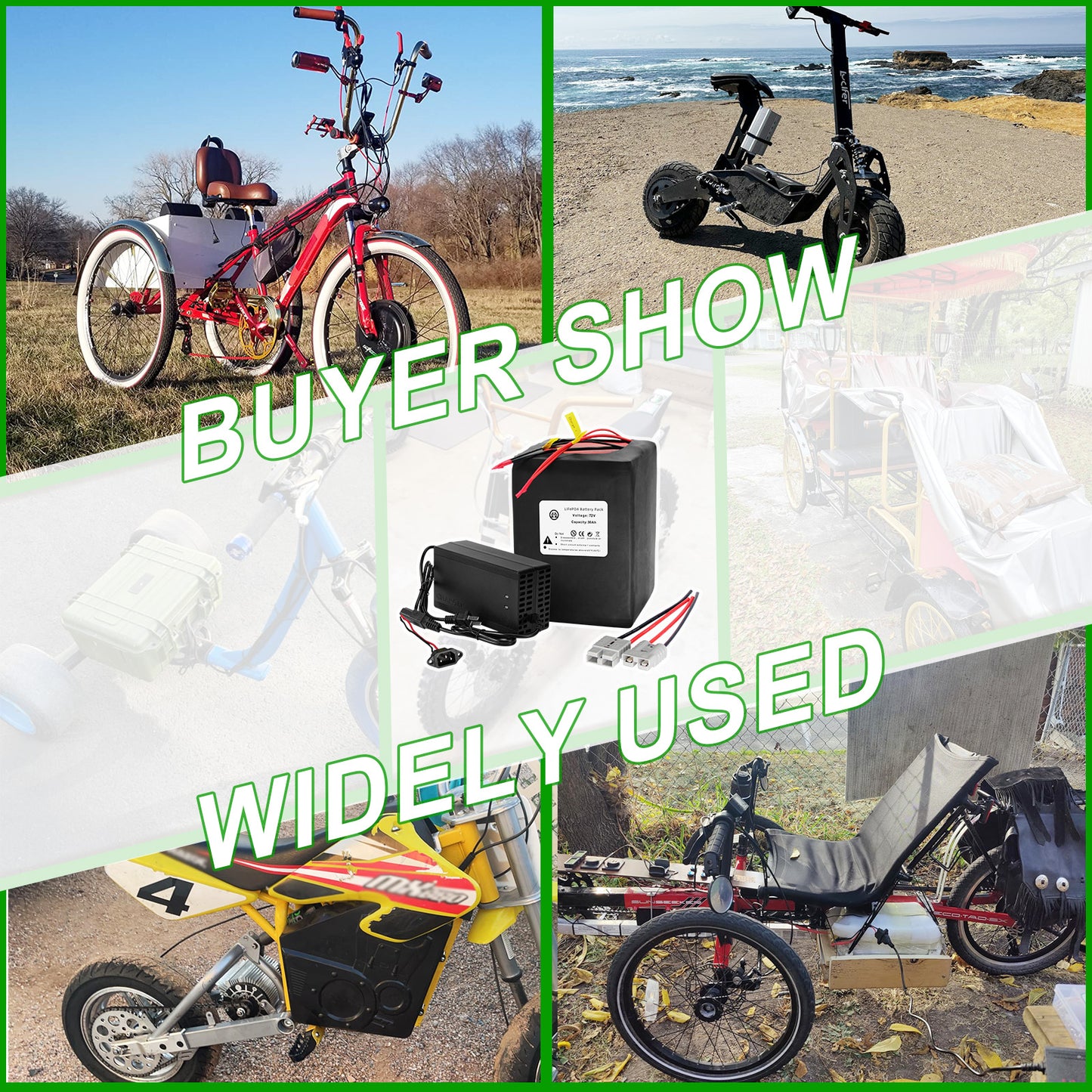 BtrPower Ebike Battery 72V 30AH LiFePO4 Battery Pack with 5A Charger 50A BMS