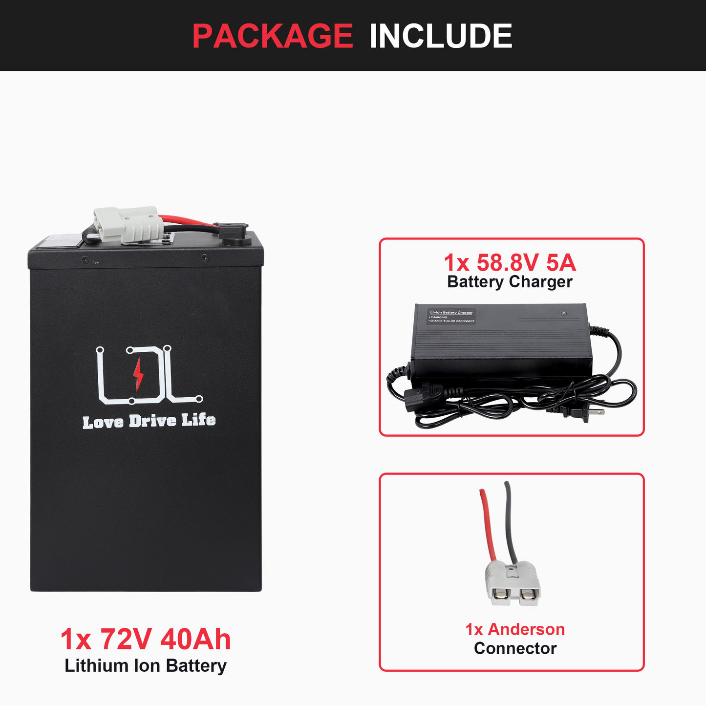 72v Ebike Battery 40Ah Lithium Li-ion Battery with 50A BMS for 0-3000W Electric Bike Scooter
