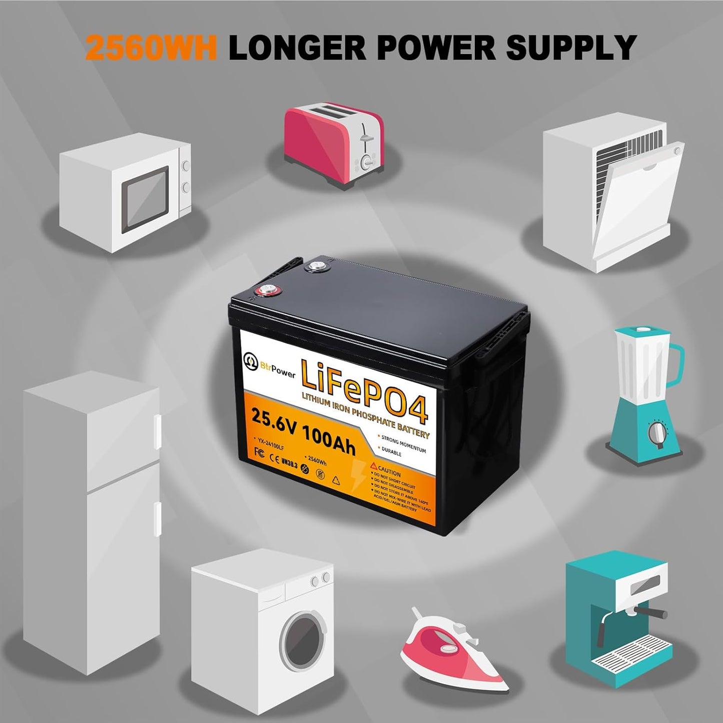 24V 100Ah BtrPower Lithium LiFePO4 Battery for RV Marine Solar System 100A BMS