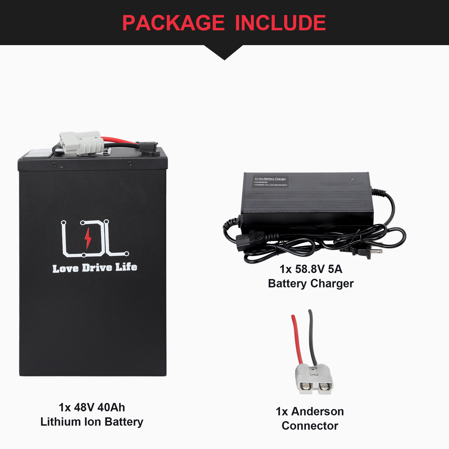 Ebike Battery 48V 40AH Li-ion Battery Pack Metal Case Battery with Battery Level Display 5A Charger, 50A BMS