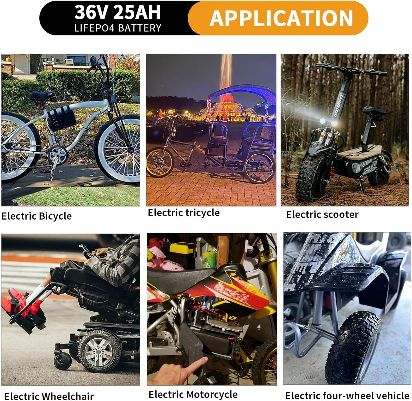 36V 25Ah Ebike Batería de Litio LiFePO4 para Scooter Bicicleta Eléctrica 50A BMS