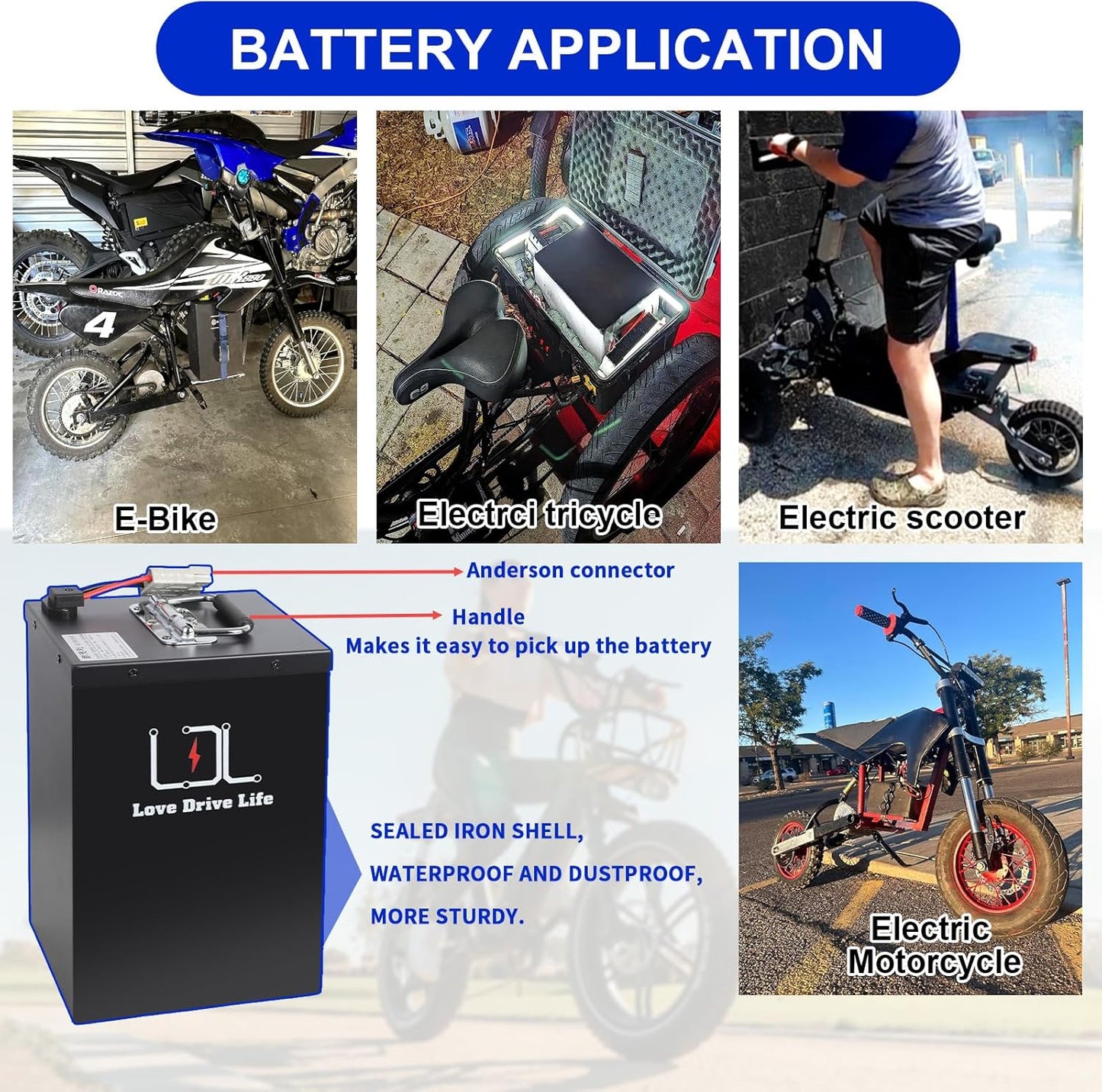 60V Ebike Battery 35Ah Lithium LiFePO4 30A BMS for 0-1800W Electric Bike Scooter