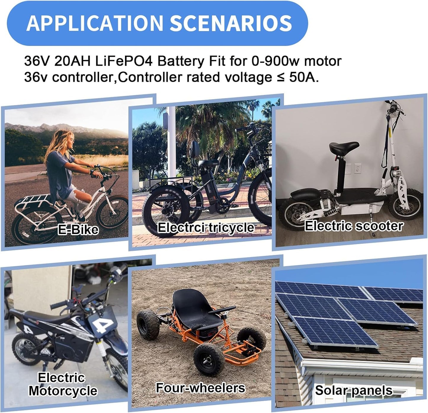 Batería de la batería LiFePo4 de BtrPower 36V 20AH Ebike con el cargador 3A, 30A BMS