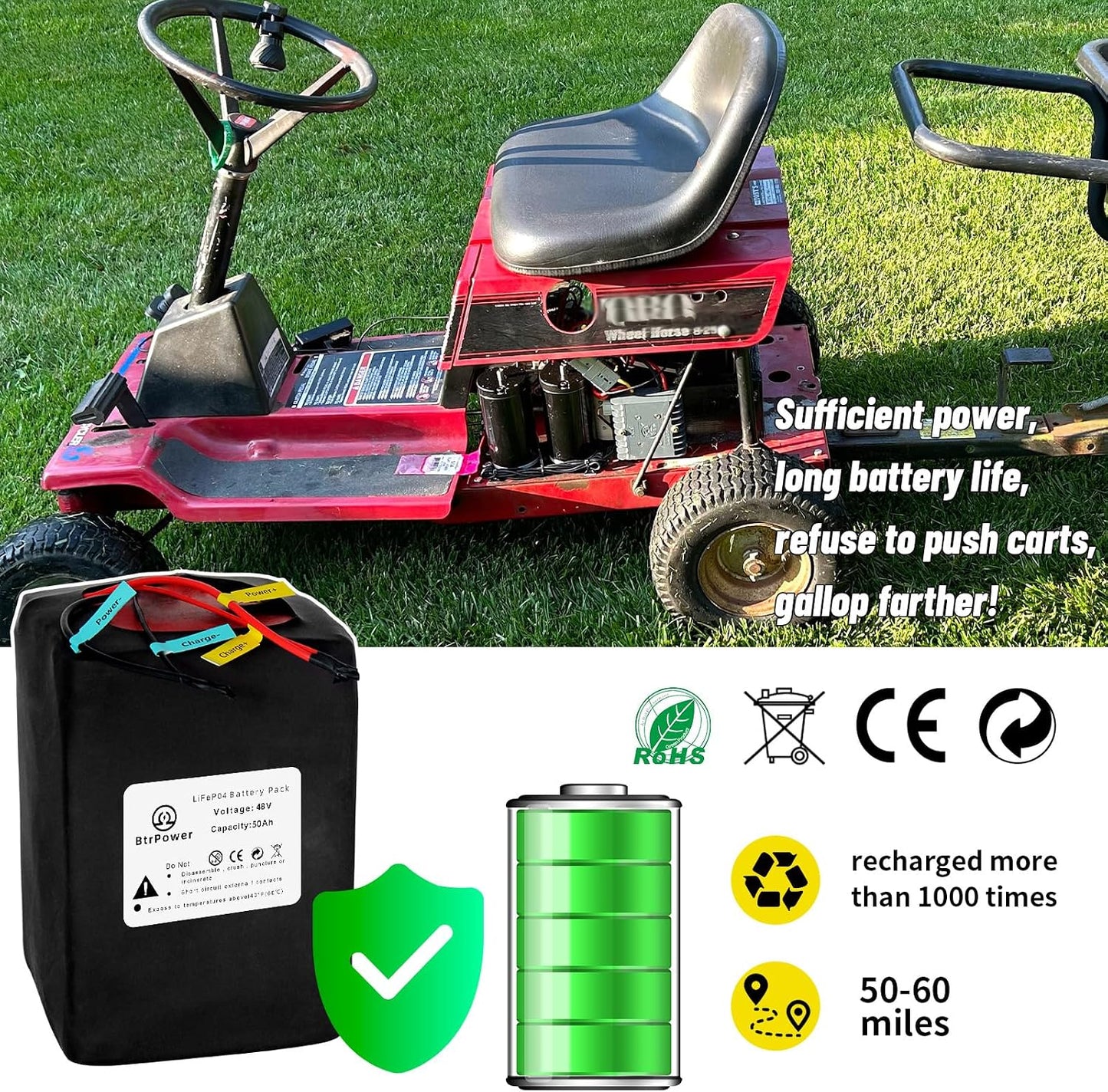 48V 50Ah Ebike Battery Pack LiFepo4 Lithium for 250W-1500W Electric Bike Scooter 50A BMS