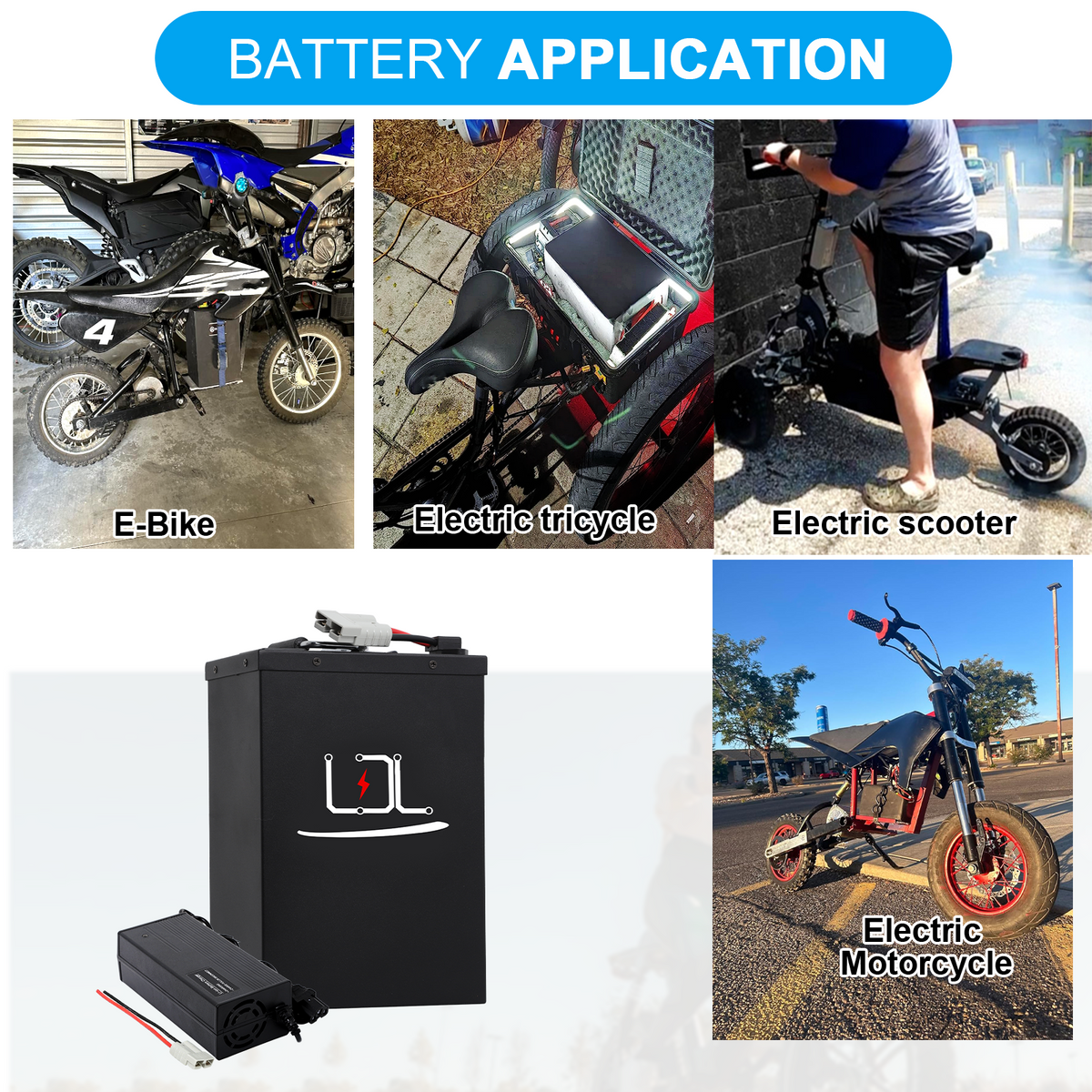 60V Ebike Battery 40Ah Lithium LiFePO4 Battery with 50A BMS for 0-3000W Electric Bike Scooter
