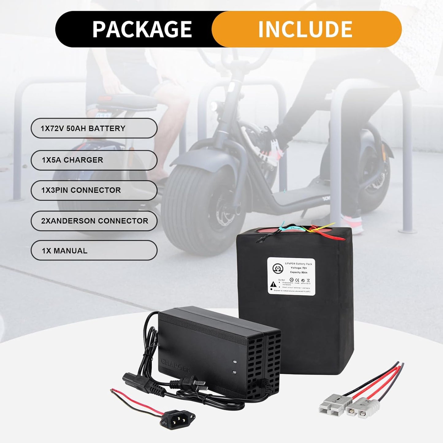 Ebike Akku 72V 50AH Li-Ion Akkupack mit 5A Ladegerät 50A BMS