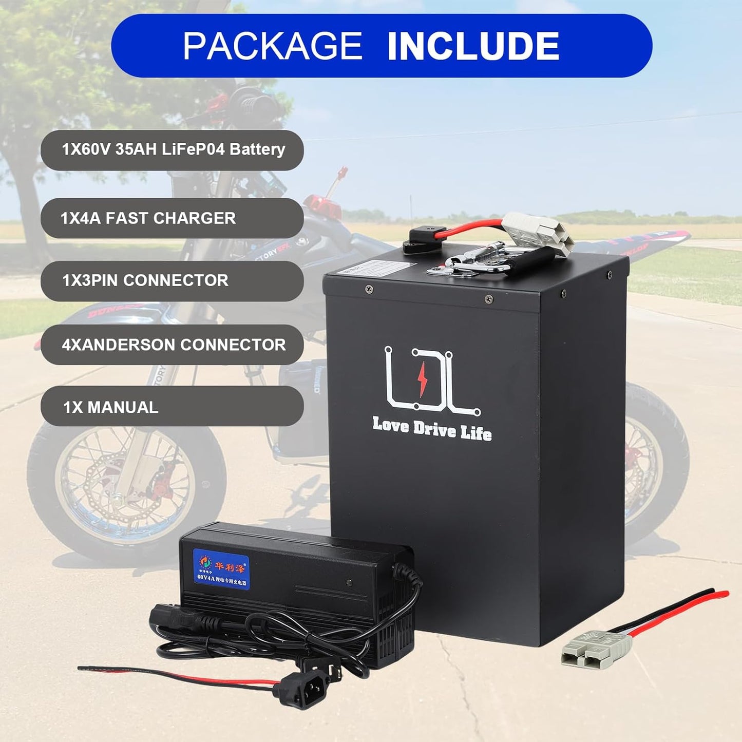 60V Ebike Battery 35Ah Lithium LiFePO4 30A BMS for 0-1800W Electric Bike Scooter