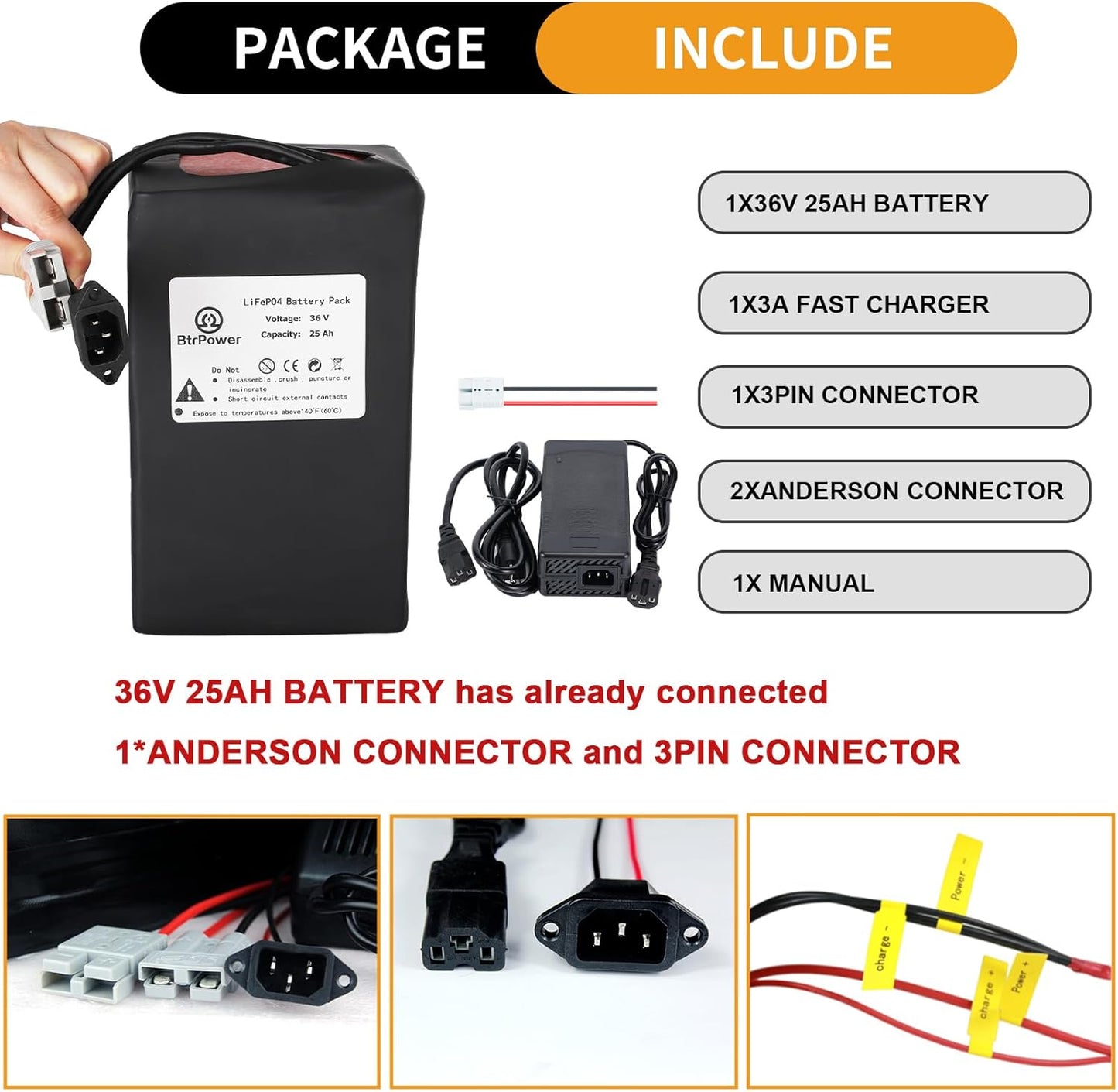 36V 25Ah Ebike Batería de Litio LiFePO4 para Scooter Bicicleta Eléctrica 50A BMS