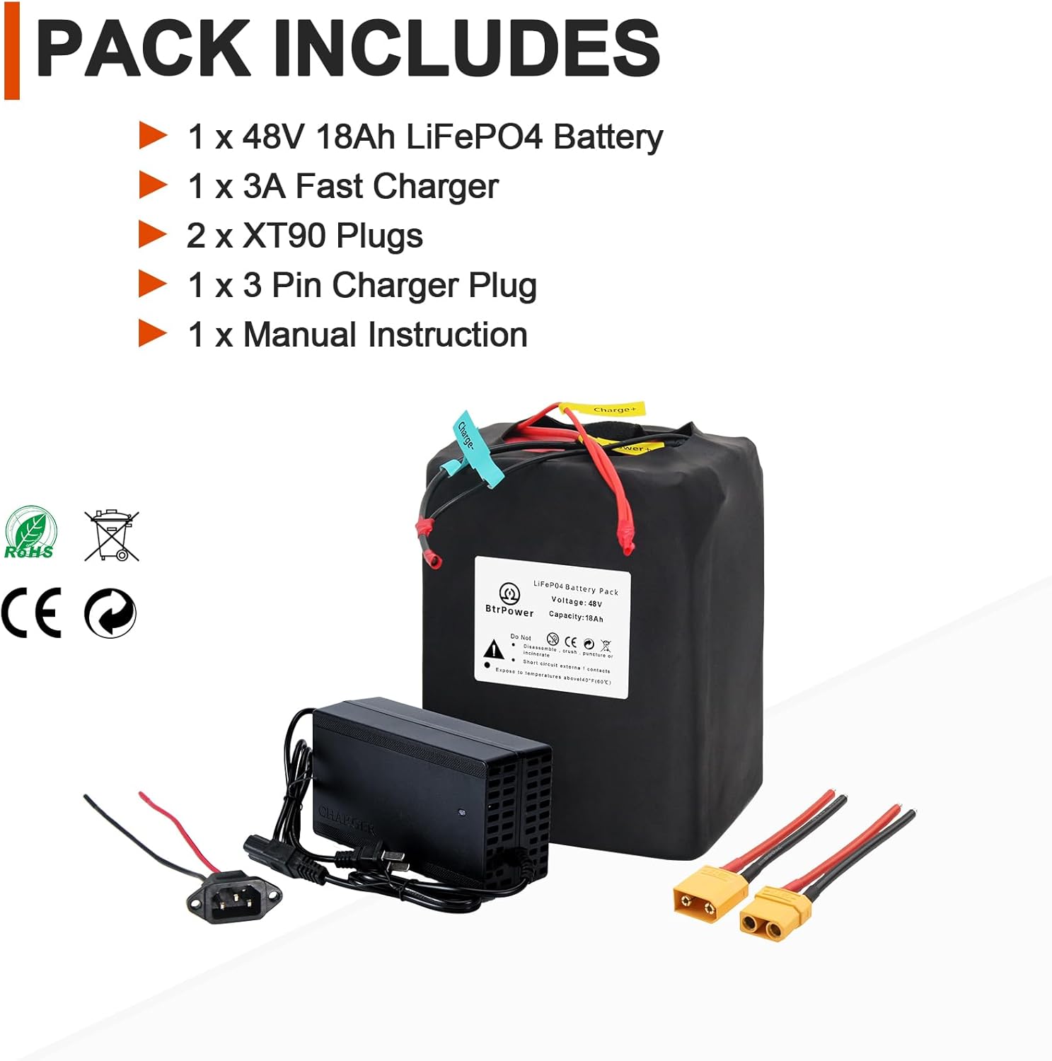 48v 18Ah Lifepo4 Ebike Battery Pack for 1000W Electric Bike