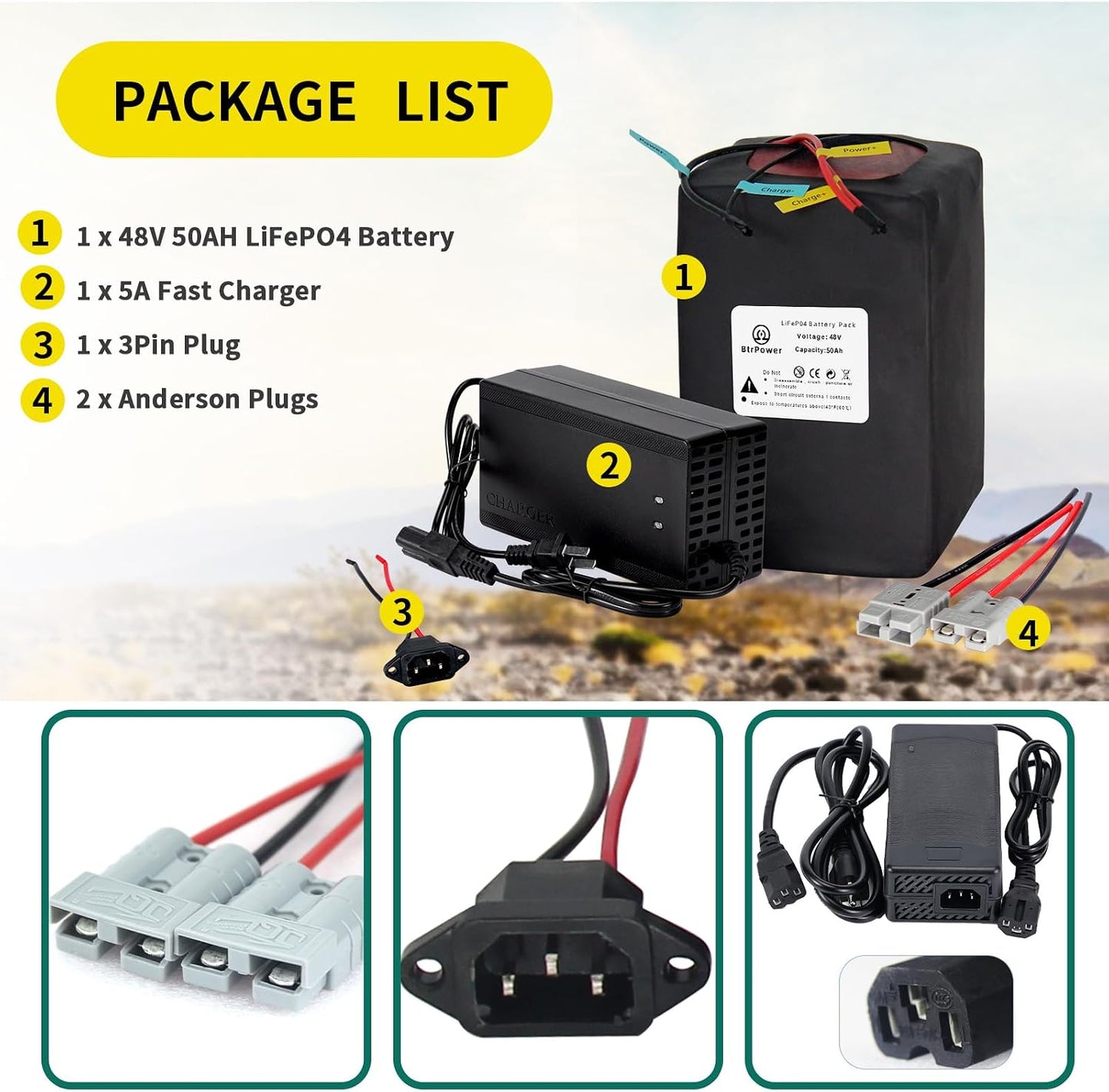 48V 50Ah Ebike Battery Pack LiFepo4 Lithium for 250W-1500W Electric Bike Scooter 50A BMS
