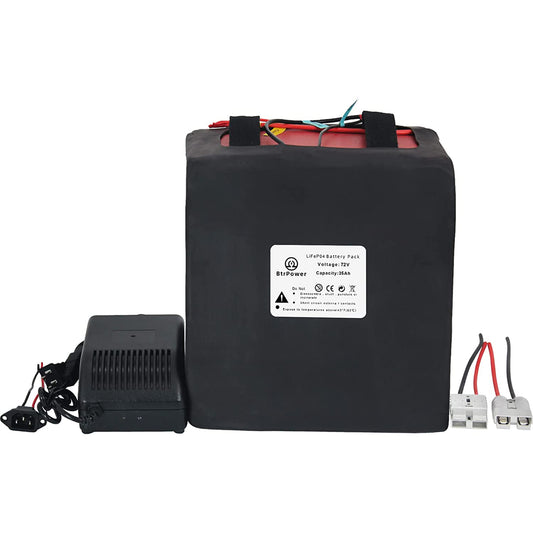 BtrPower 72V 35Ah Ebike Lifepo4 Lithium Battery with 5A Fast Charger and 50A BMS for 1000-3000W Motor