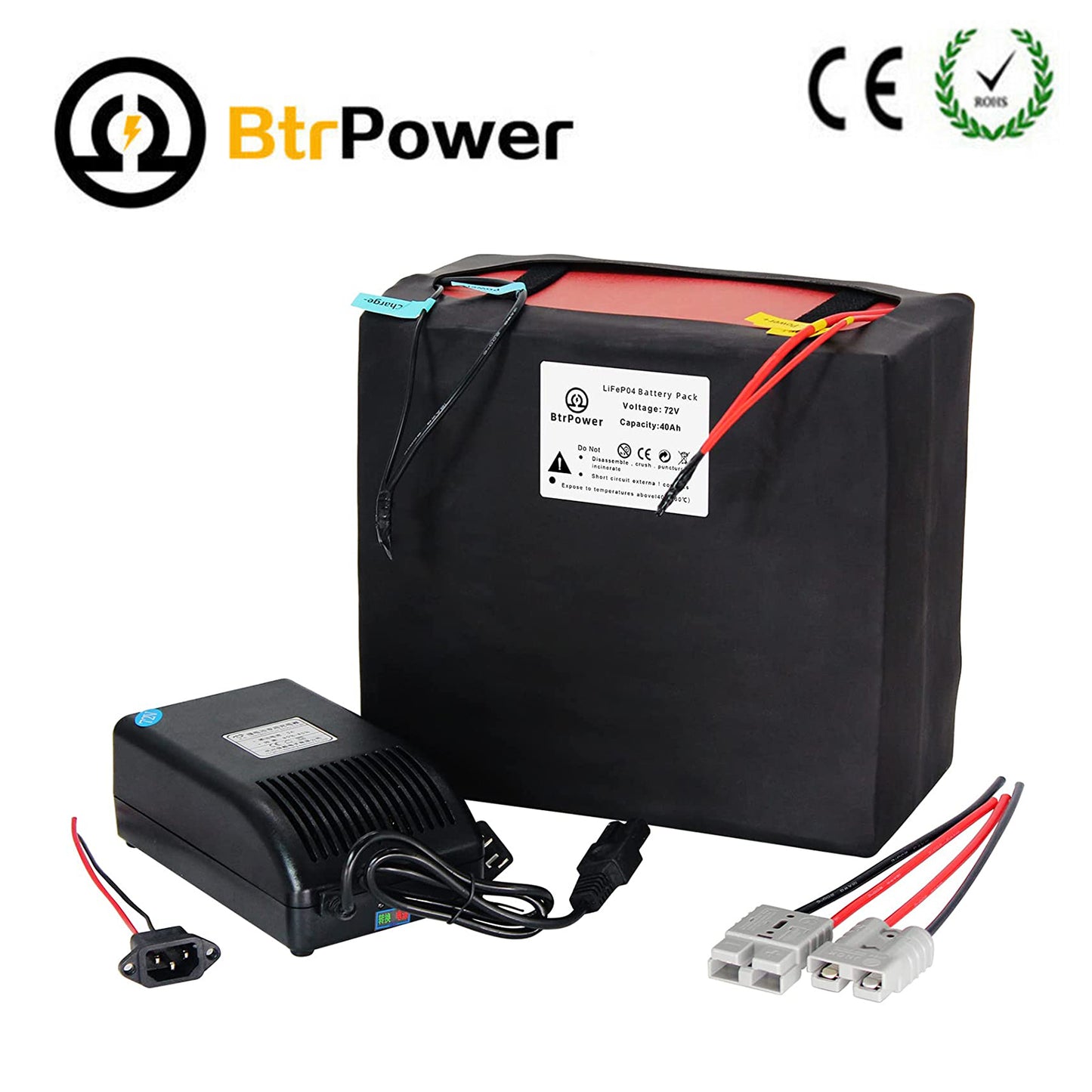 BtrPower 72V Ebike Battery 40Ah Lithium Lifepo4 for 1000W-3000W Electric Scooter Bike 80A BMS