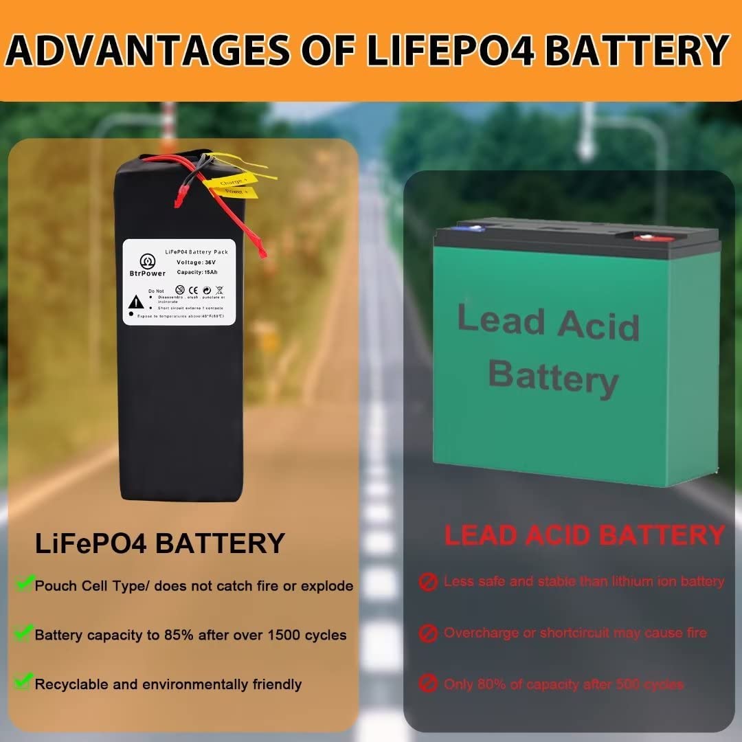 36v 15Ah Lifepo4 Battery Pack for 750W Ebike Electric Bike Scooter with Charger