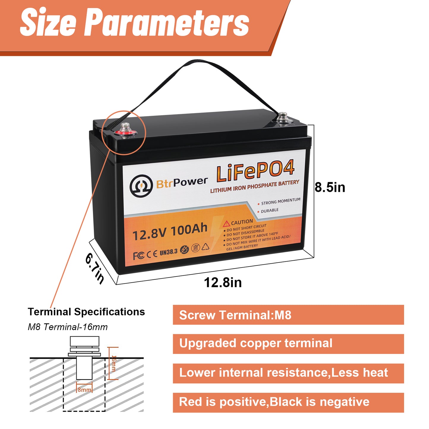 12V 100Ah LiFePO4 Lithium Iron Phosphate Battery For RV Marine Solar System 100A