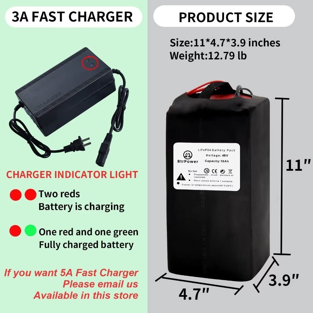 48v 18Ah Lifepo4 Ebike Battery Pack for 1000W Electric Bike Scooter with Charger
