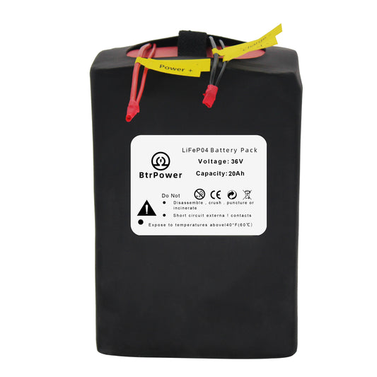 BtrPower Ebike Battery 36V 20AH LiFePo4 Battery Pack with 3A Charger, 30A BMS