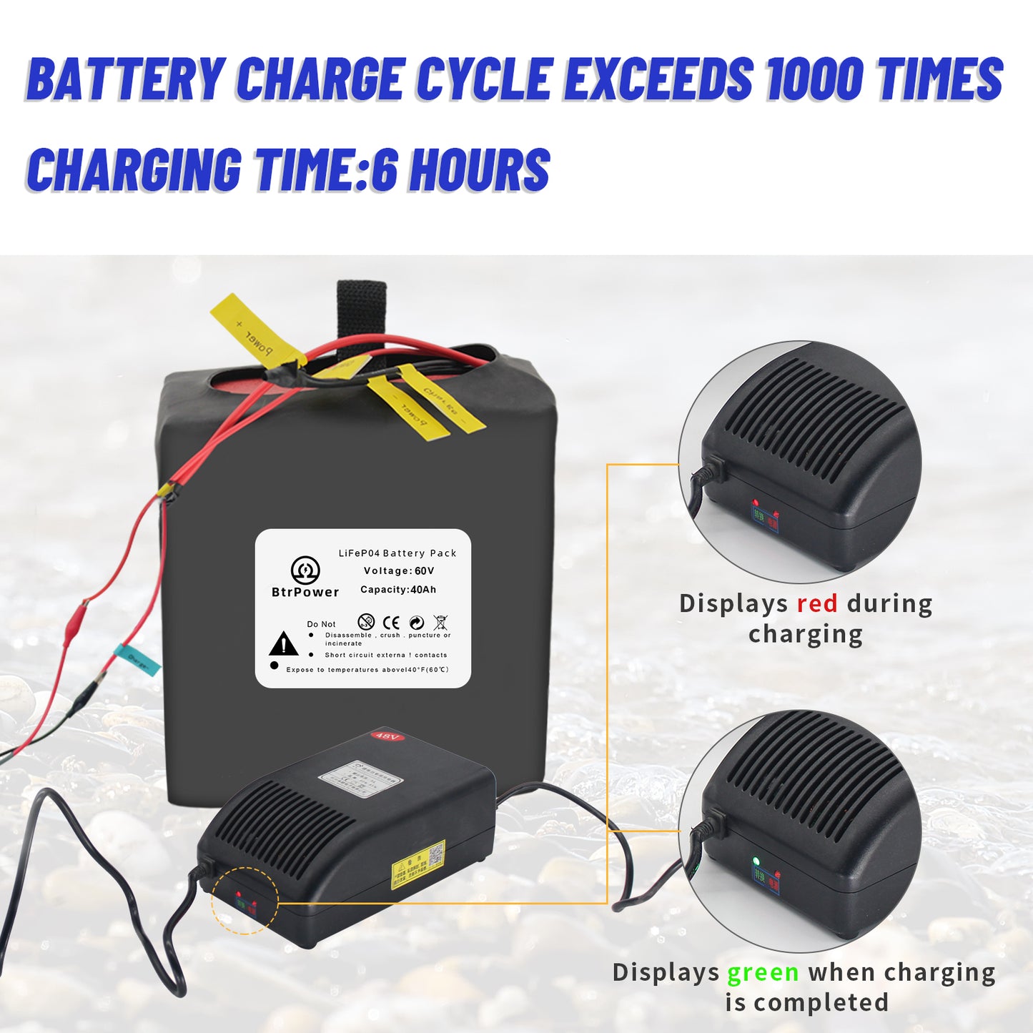 BtrPower Ebike Lithium Lifepo4 60V 40Ah Battery Pack 250W-3000W for Electric Scooter 50A BMS