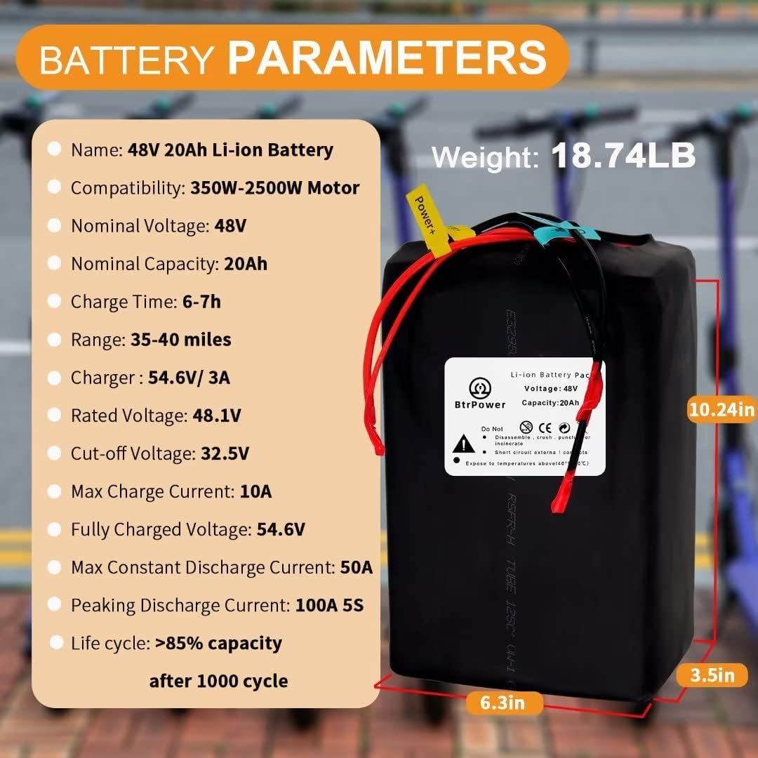 48v 20ah Rechargeable Li-ion Lithium Battery for Pack Ebike Scooter 1000W Motor