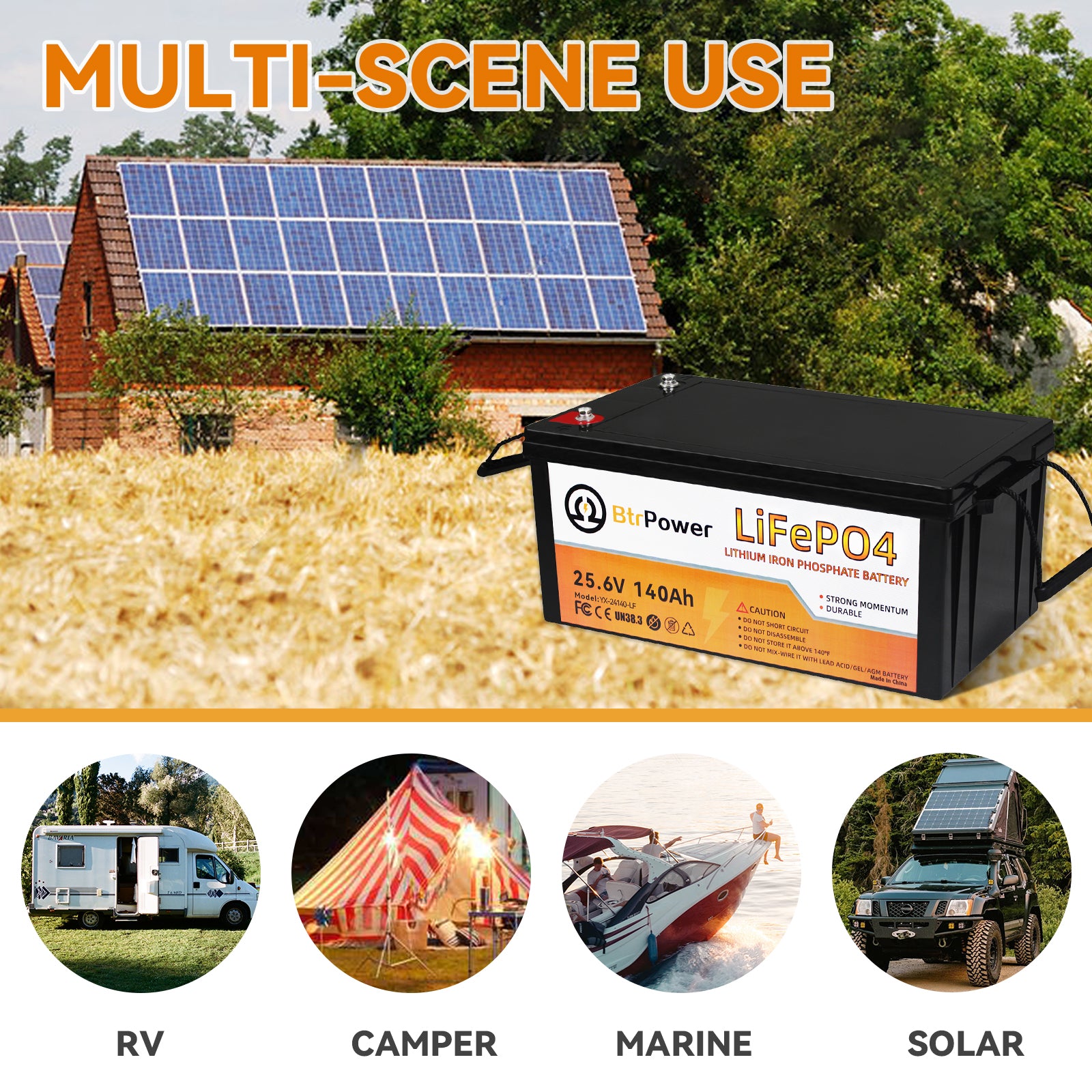 24V 140Ah Rechargeable lithium LiFePO4 battery for RV Deep Cycles Sola ...