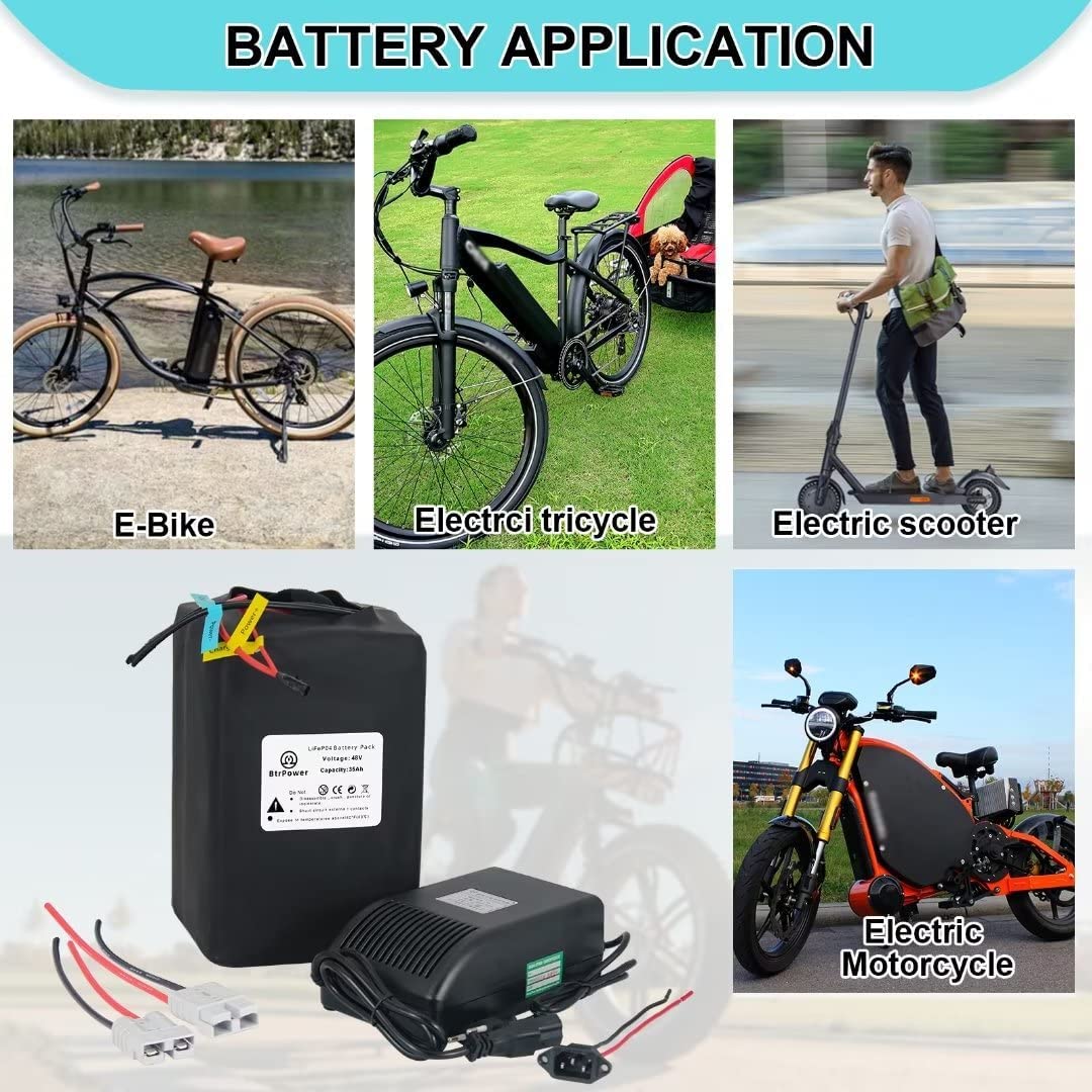 BtrPower Ebike Battery 48V 35AH LiFePO4 Battery Pack with 5A Charger, 50A BMS