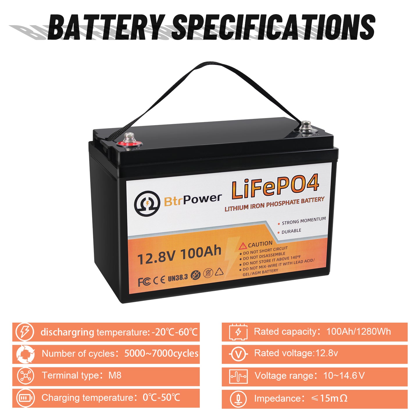 12V 100Ah LiFePO4 Lithium Iron Phosphate Battery For RV Marine Solar System 100A