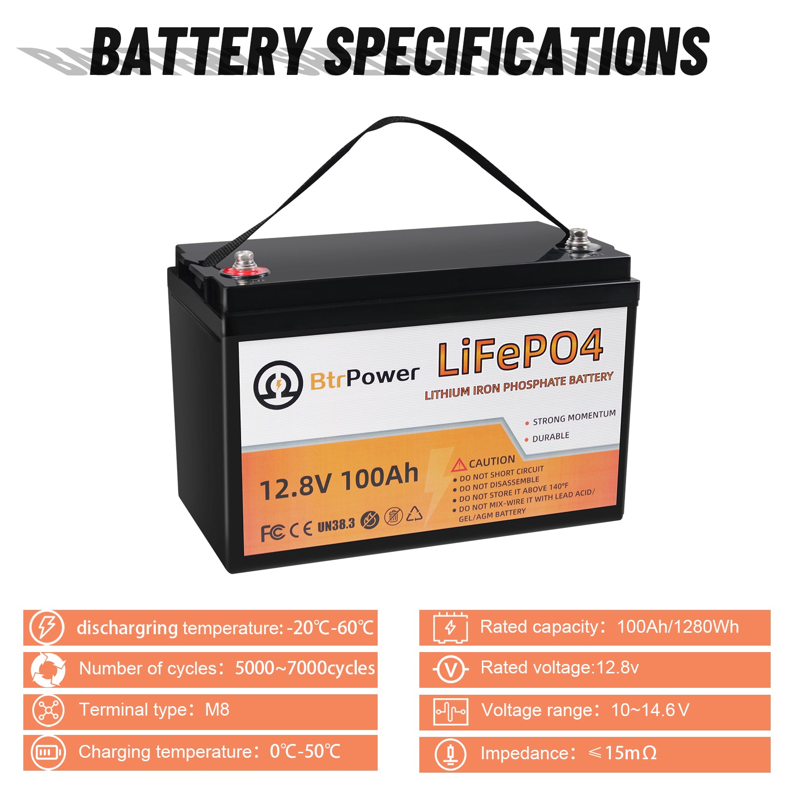 BtrPower 12V 100AH 140AH LiFePO4 Battery for RV, Solar System, Trollin