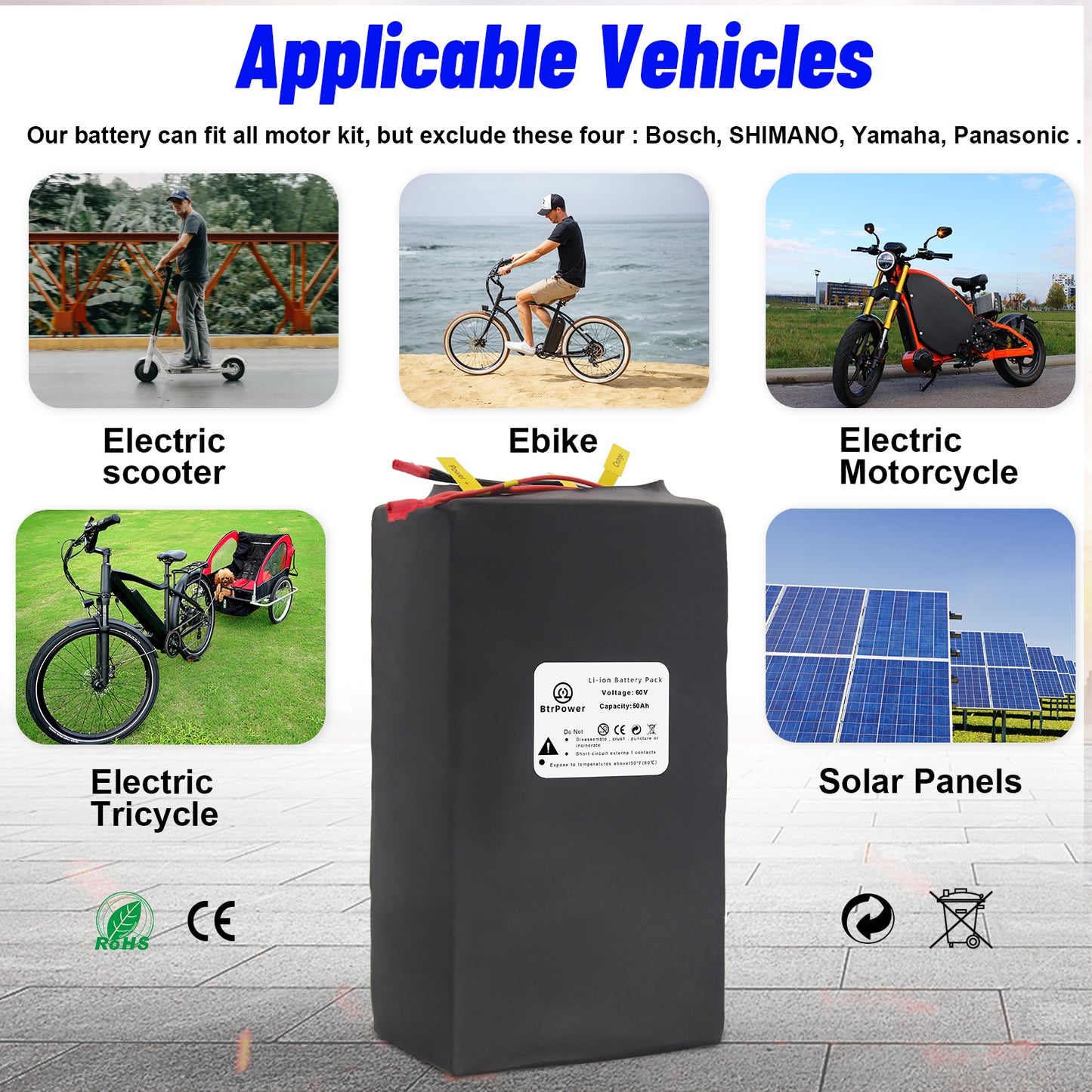 60V 50Ah Lifepo4 Battery Pack for Ebike Electric Scooter 3000W with 5A Charger
